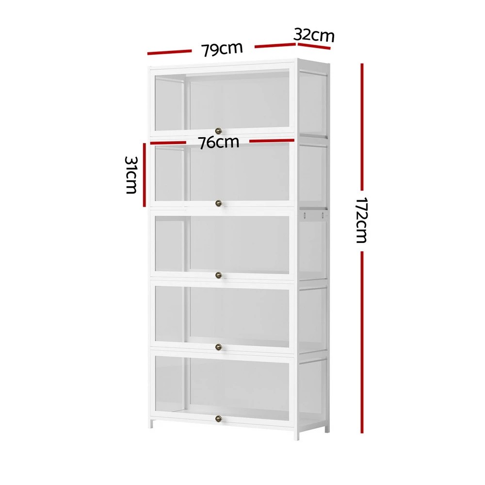 3 Artiss 5-Tier Display Cabinet Storage Bookshelf Clear Shelf - White, 3 of 5