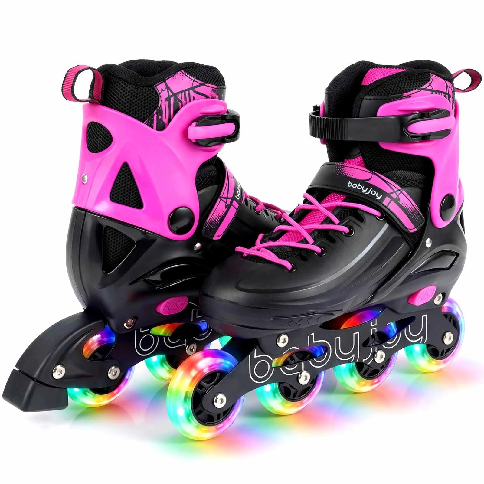 1 Costway 4-Size Adjustable Roller Skates Inline Skating Shoes Light-up Gift Age 9-14 - Pink, 1 of 1