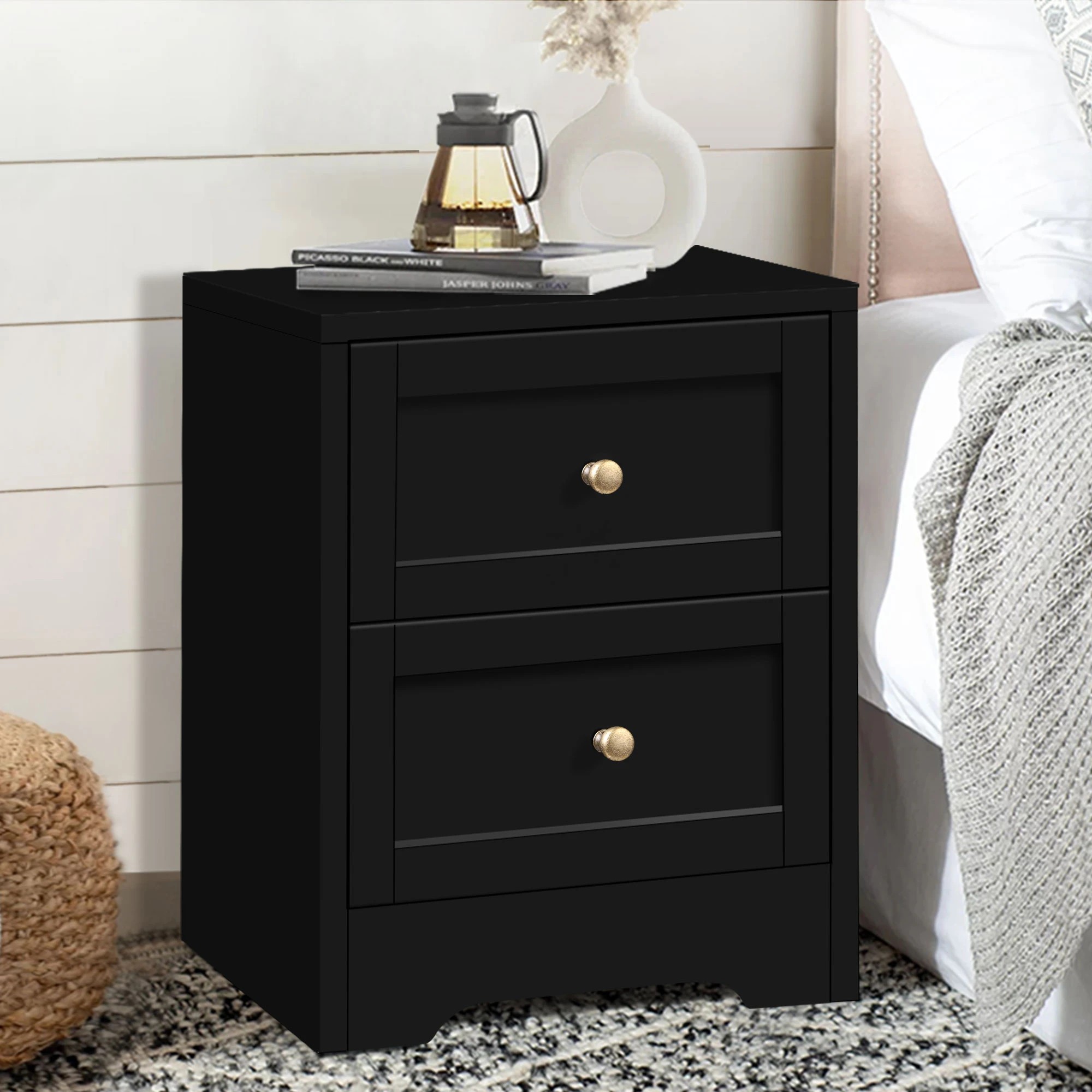 8 Alfordson Bedside Table Hamptons Nightstand Storage Side End Cabinet - Black, 8 of 10