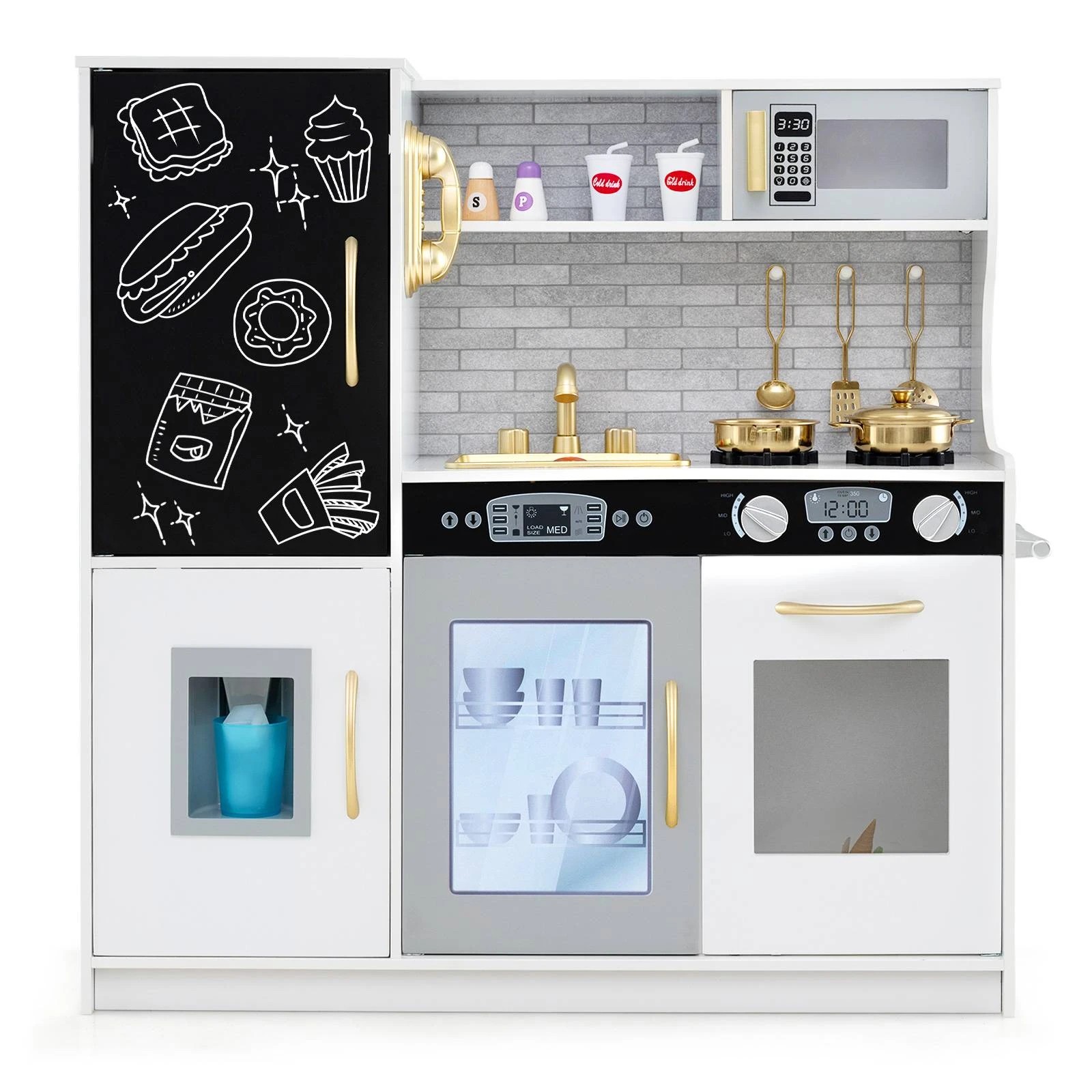 1 Costway Kitchen Playset Pretend Cooking Toy White, 1 of 2