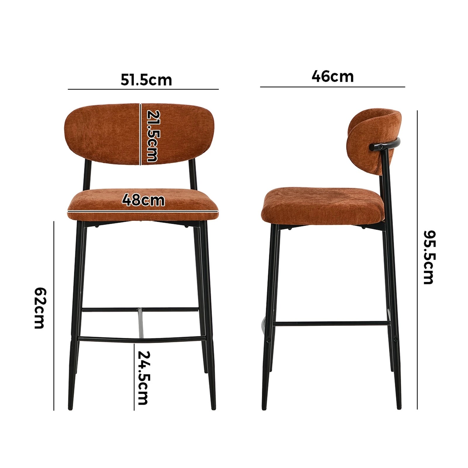 2 Oikiture 4x Bar Stools Kitchen Stool Counter Chair Fabric- Orange, 2 of 9