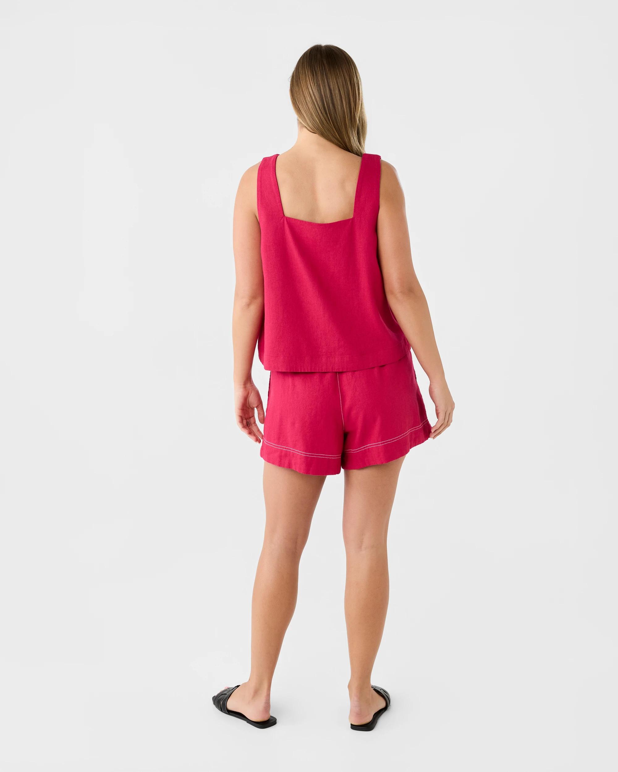 4 Sleeveless Linen Blend Square Neck Tank Dark Pink, 4 of 6