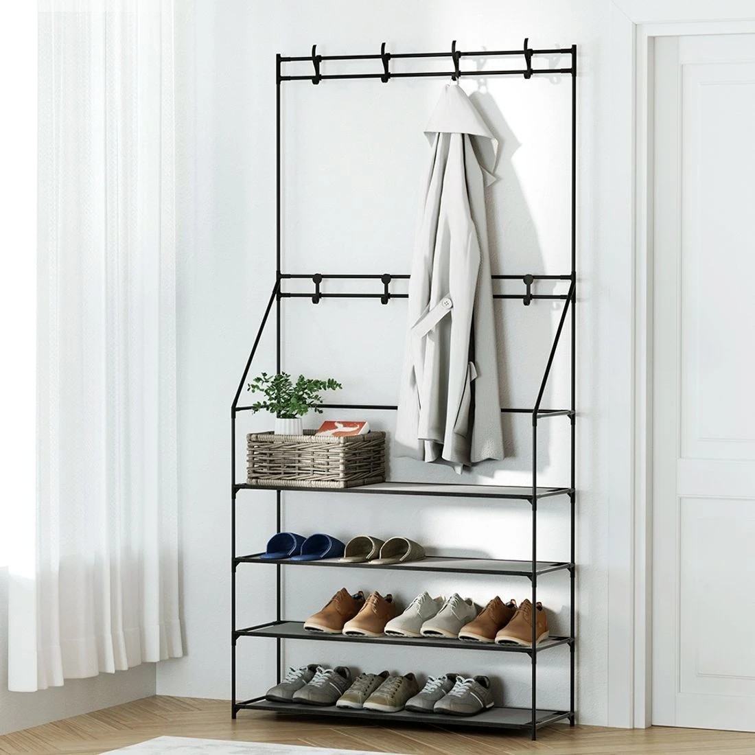 2 Artiss Shoe Rack Hall Tree 16 Pairs - Black, 2 of 8