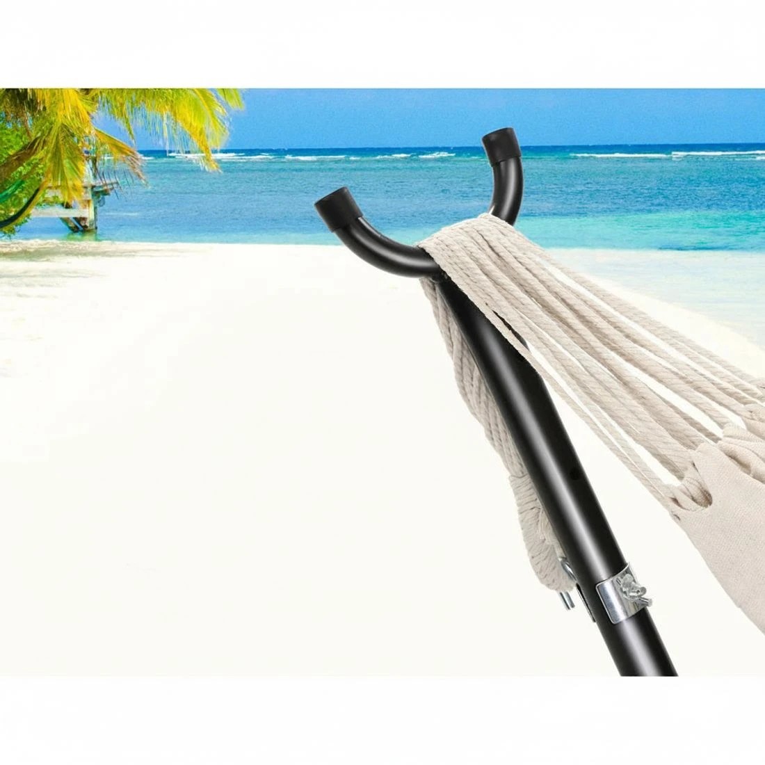 5 Gardeon Hammock Bed Camping Chair Outdoor Lounge Single Cotton with Stand - Beige, 5 of 6