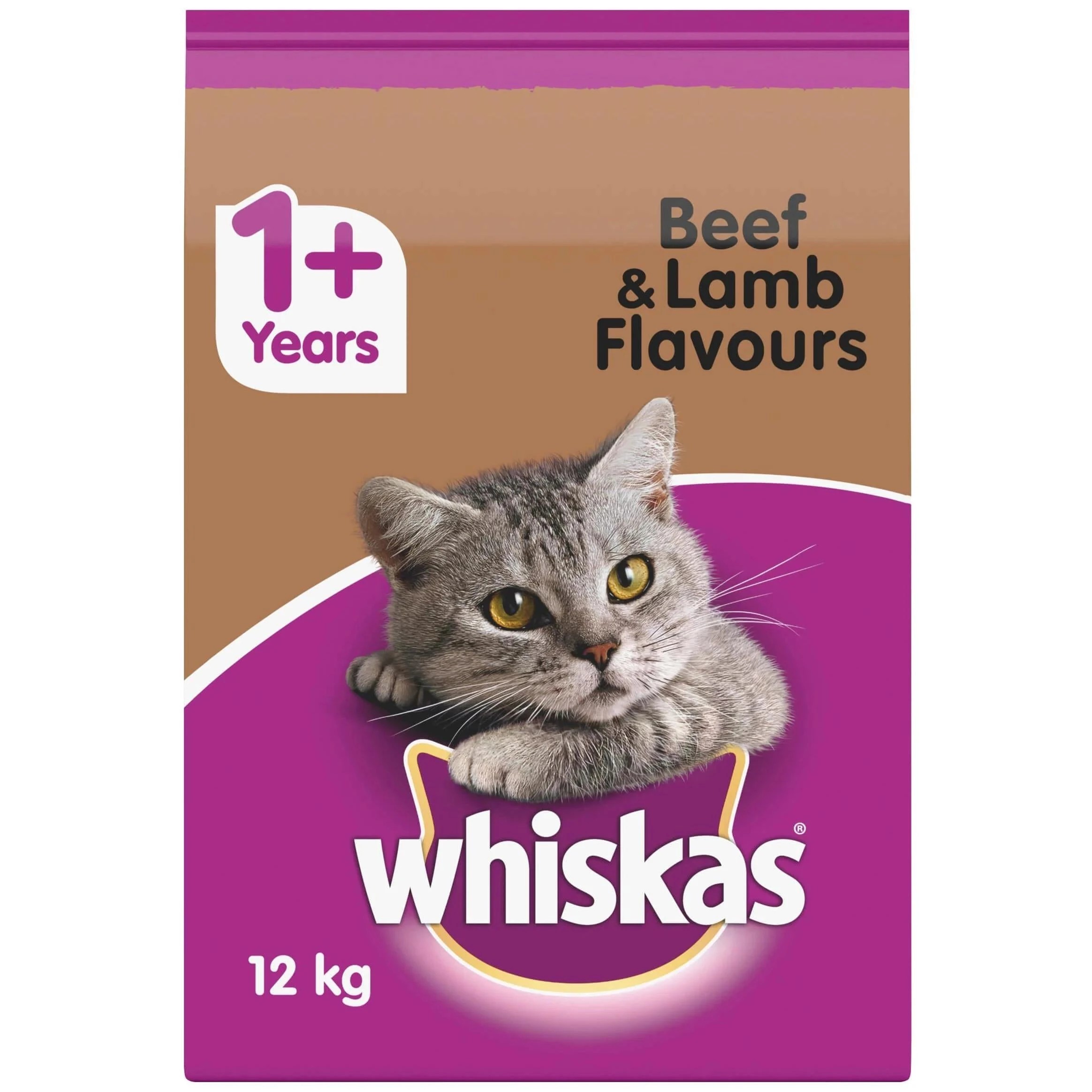 1 Whiskas Adult 1 Plus Year Beef & Lamb Dry Cat Food 12kg, 1 of 1