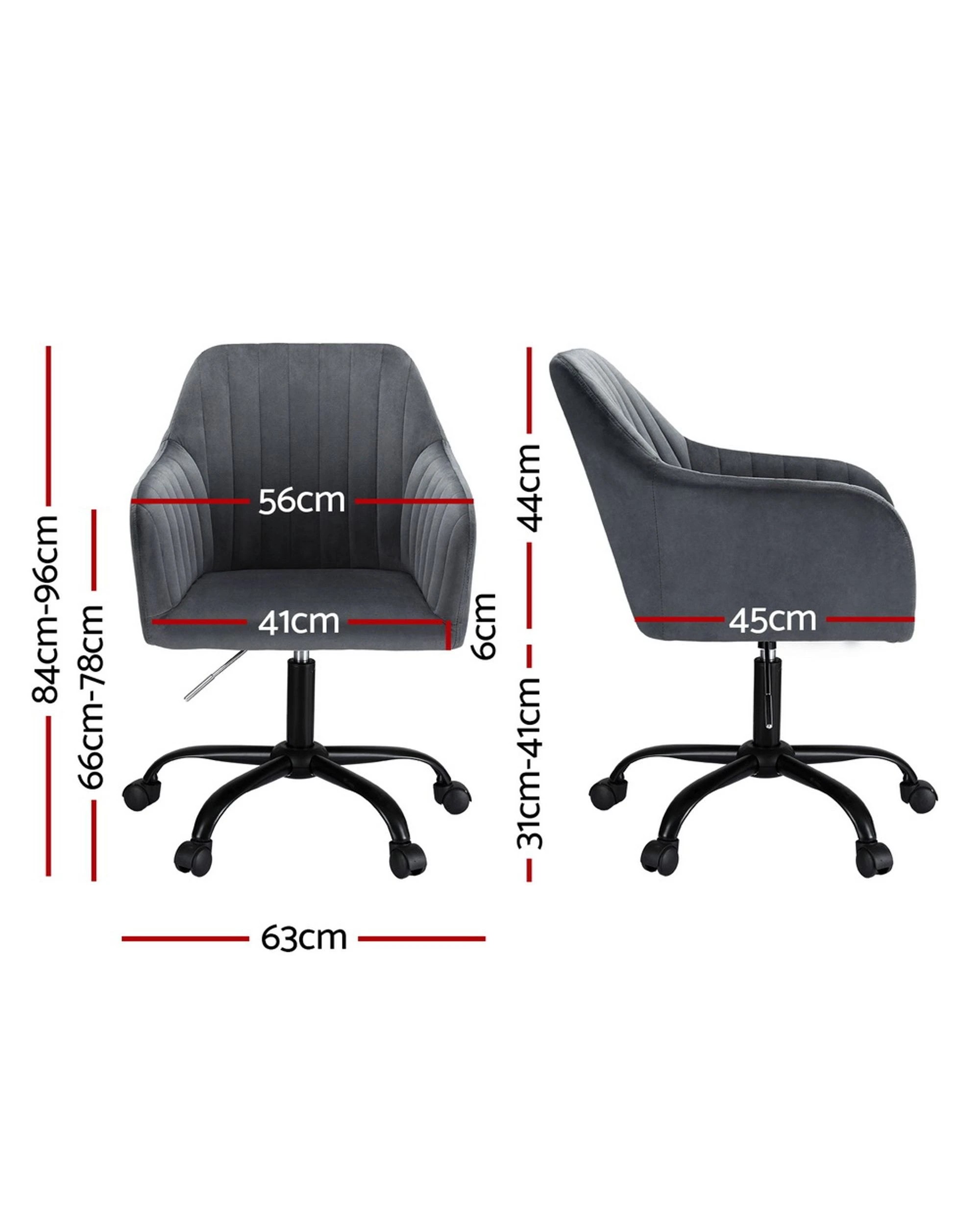 2 Artiss Office Chair Velvet Seat Dark - Grey, 2 of 5