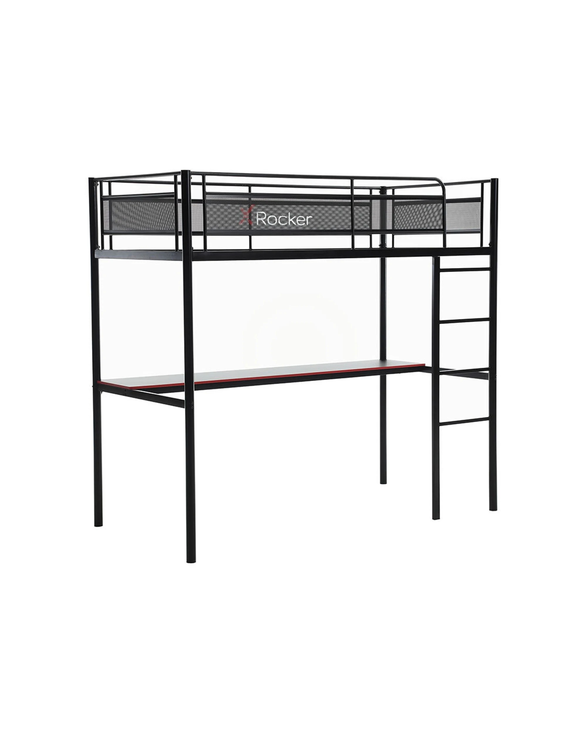 1 X Rocker Hq High Sleeper Tv/console Gaming Single Bunk Bed Frame W/built In Desk
 - Black, 1 of 3