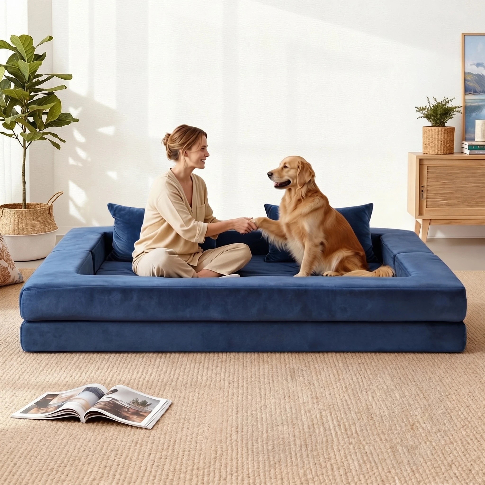 8 Artiss Convertible Folding Sofa Bed Pull Out Mattress Foldable Lounge Couch - Blue, 8 of 10