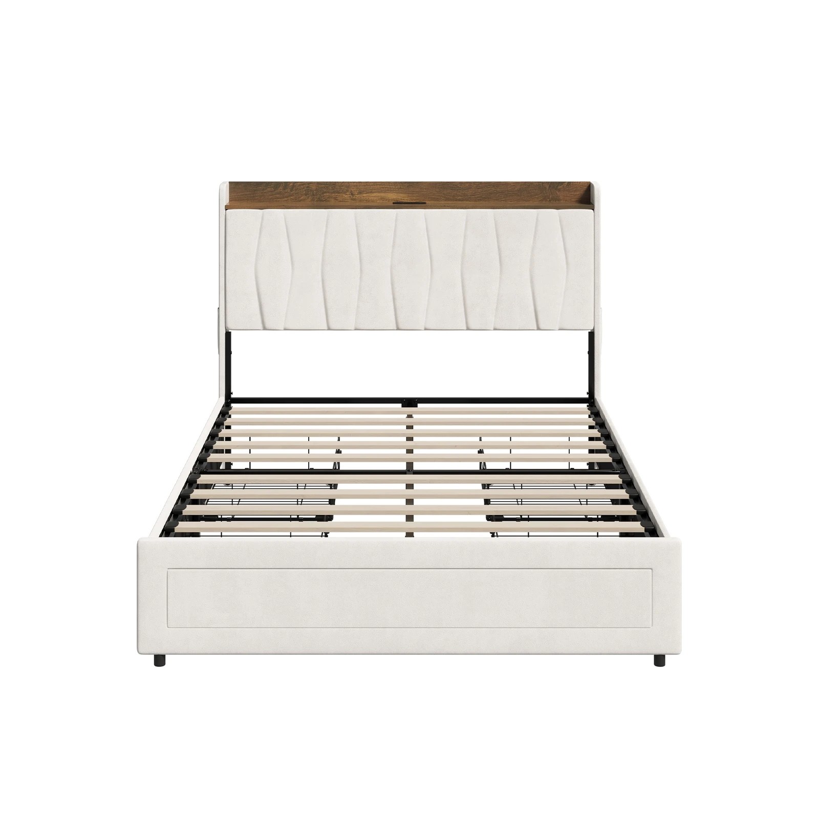 5 Oikiture Bed Frame Double Size with 4 Drawers Charging Station USB Ports - Beige, 5 of 7