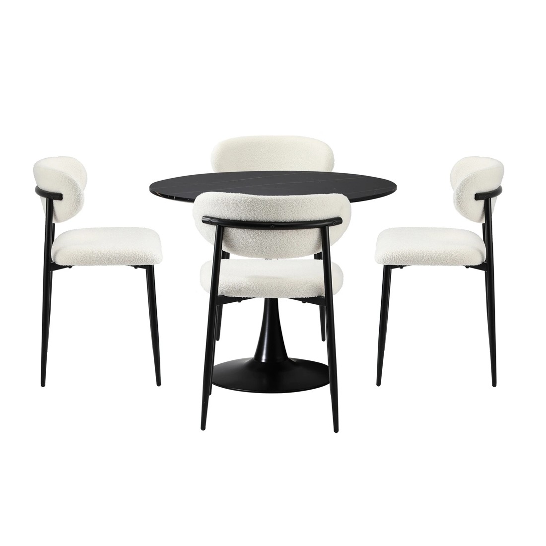 7 Oikiture 90cm Round Dining Table With 4x Dining Chairs Boucle
 - Multi, 7 of 10