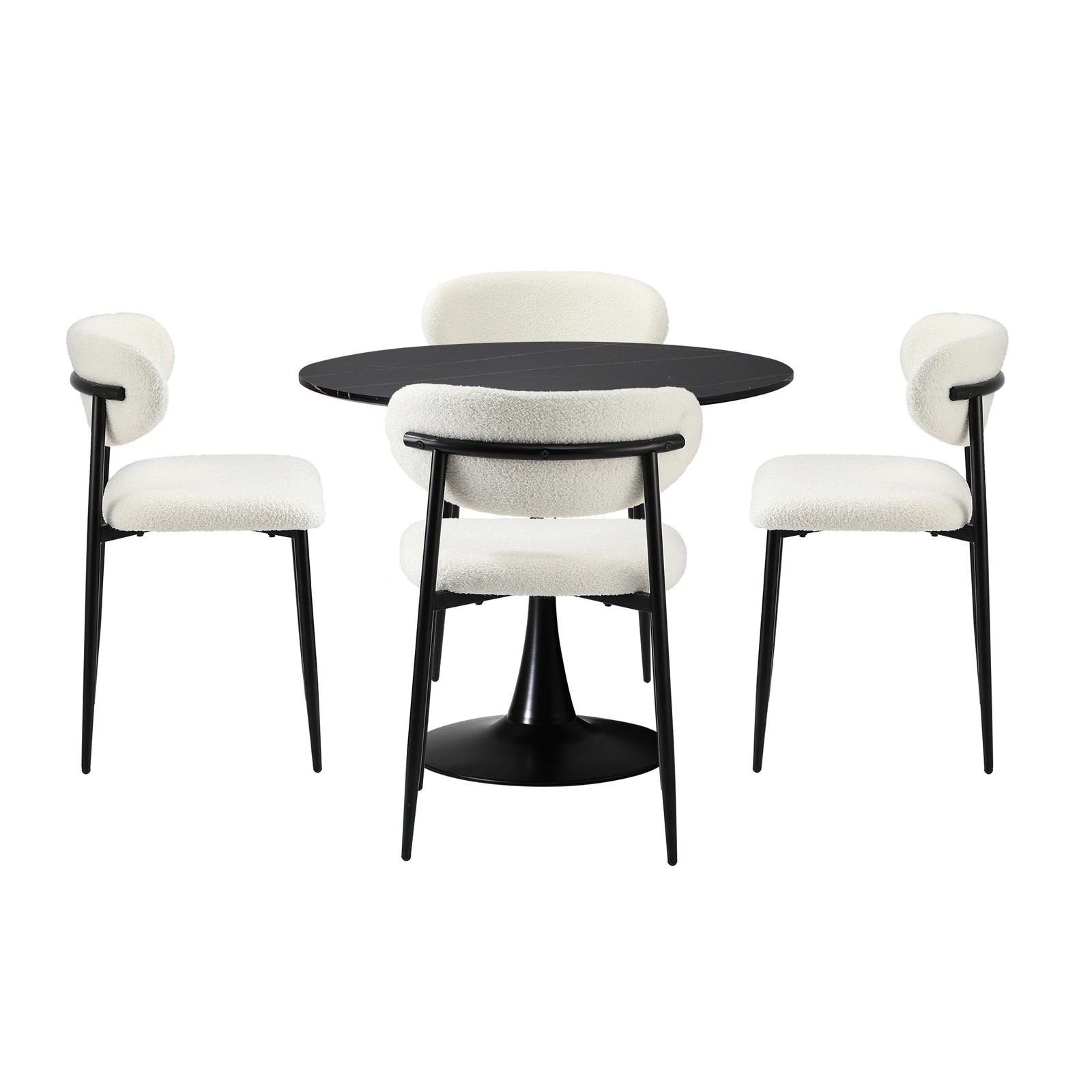 7 Oikiture 90cm Round Dining Table With 4x Dining Chairs Boucle
 - Multi, 7 of 10