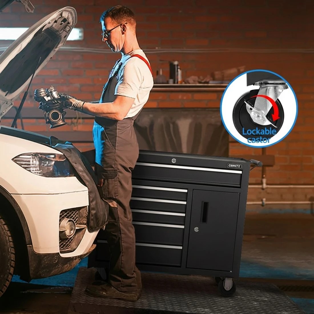 5 Giantz 6 Drawer Tool Box Cabinet Chest Toolbox Garage Storage Organiser - Black, 5 of 6