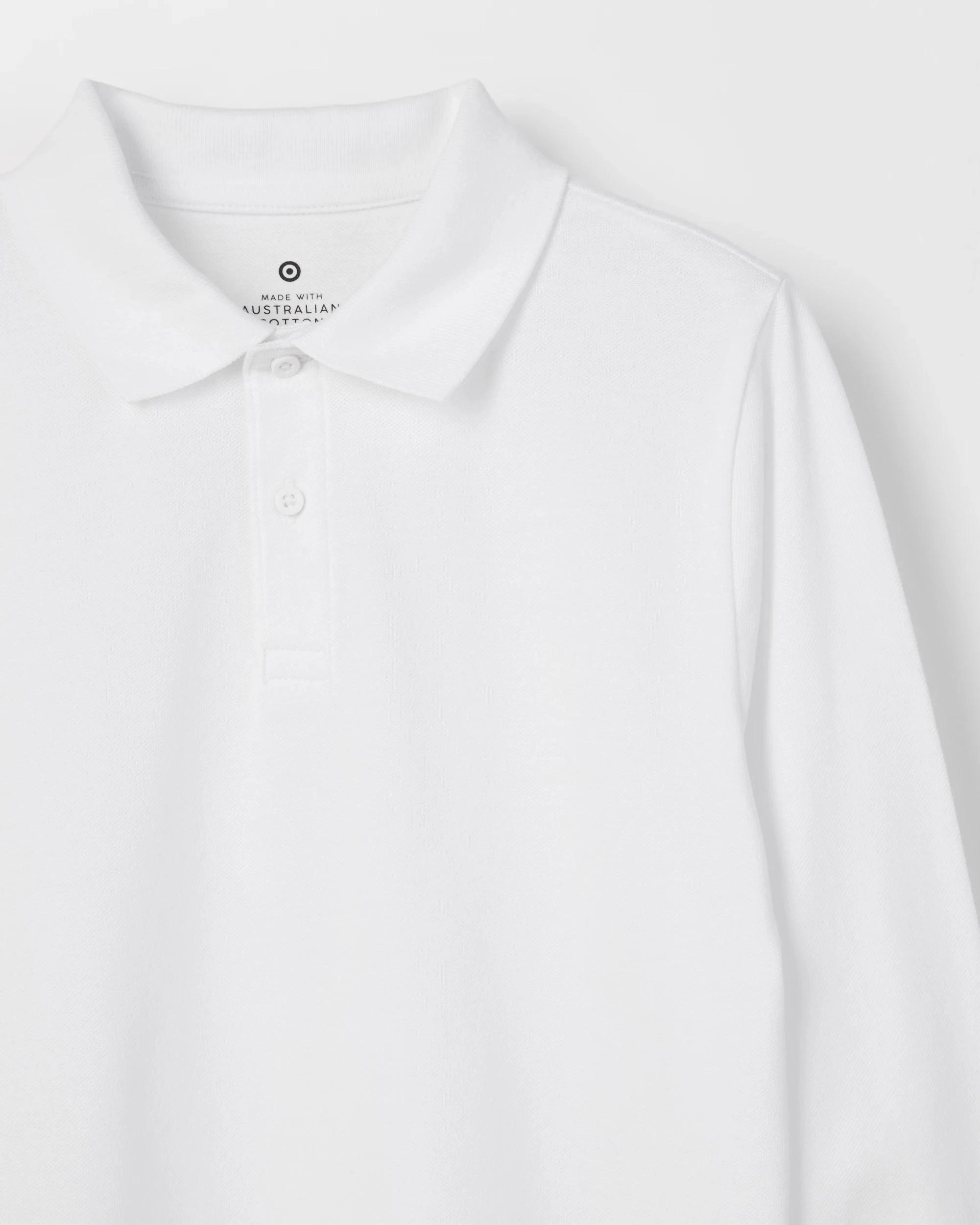 3 Target Kids Australian Cotton 2 Pack School Long Sleeve Polo Top WHITE, 3 of 3