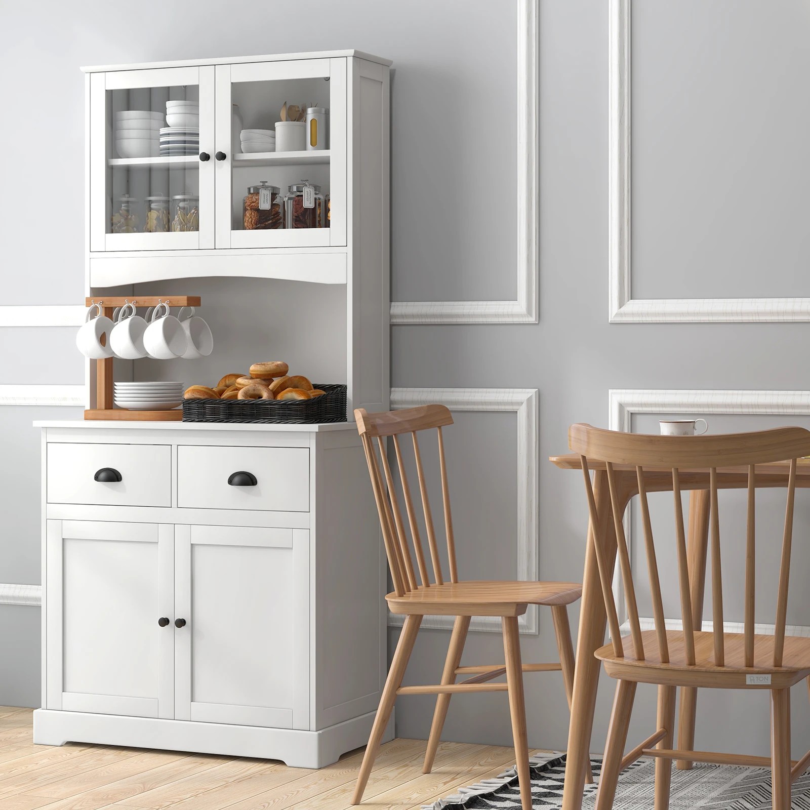 3 Costway Storage Cabinet Kitchen Buffet w/Countertop, 3 of 5