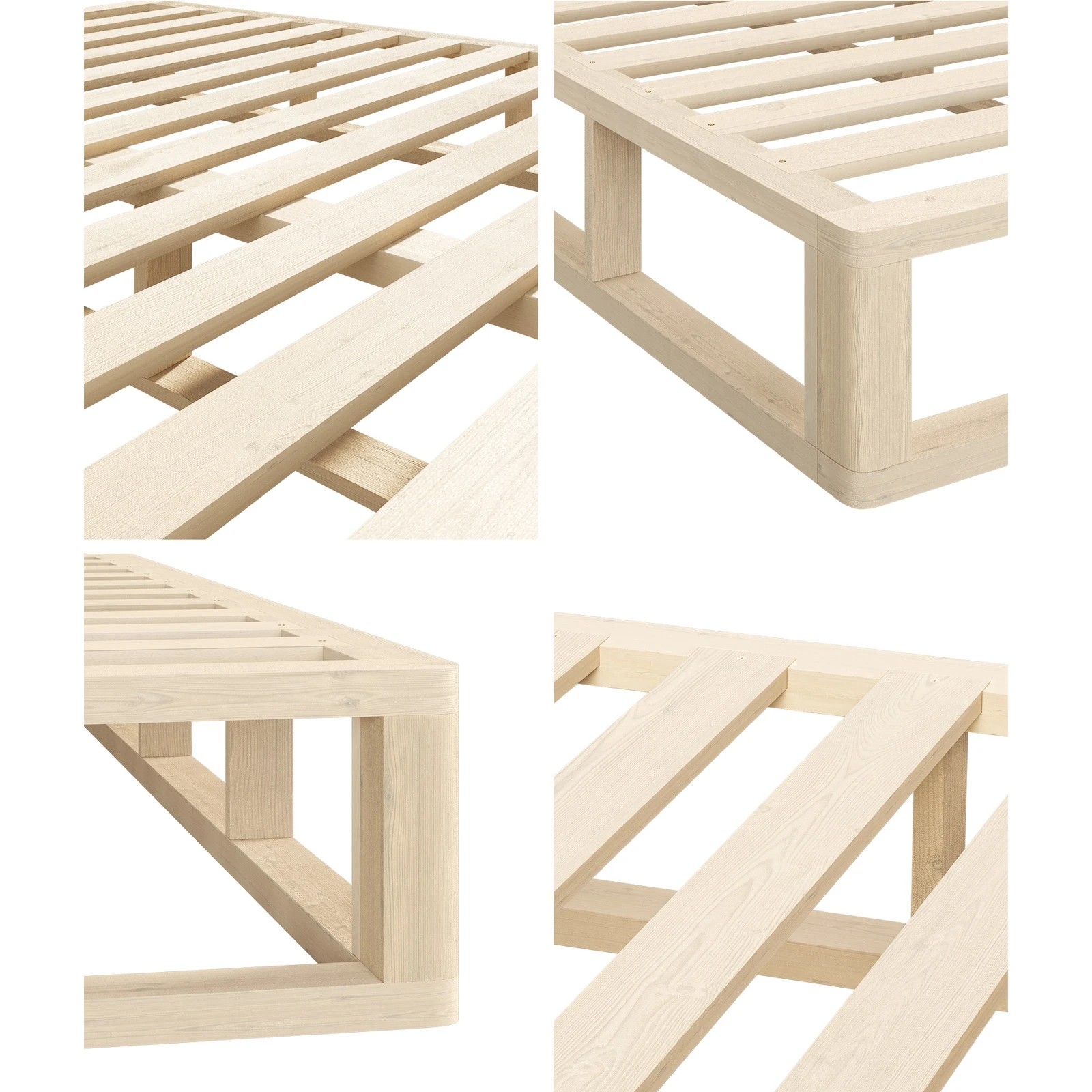 4 Oikiture Bed Frame Single Size Wooden Bed Base Platform Cage-like Base
 - Natural, 4 of 10