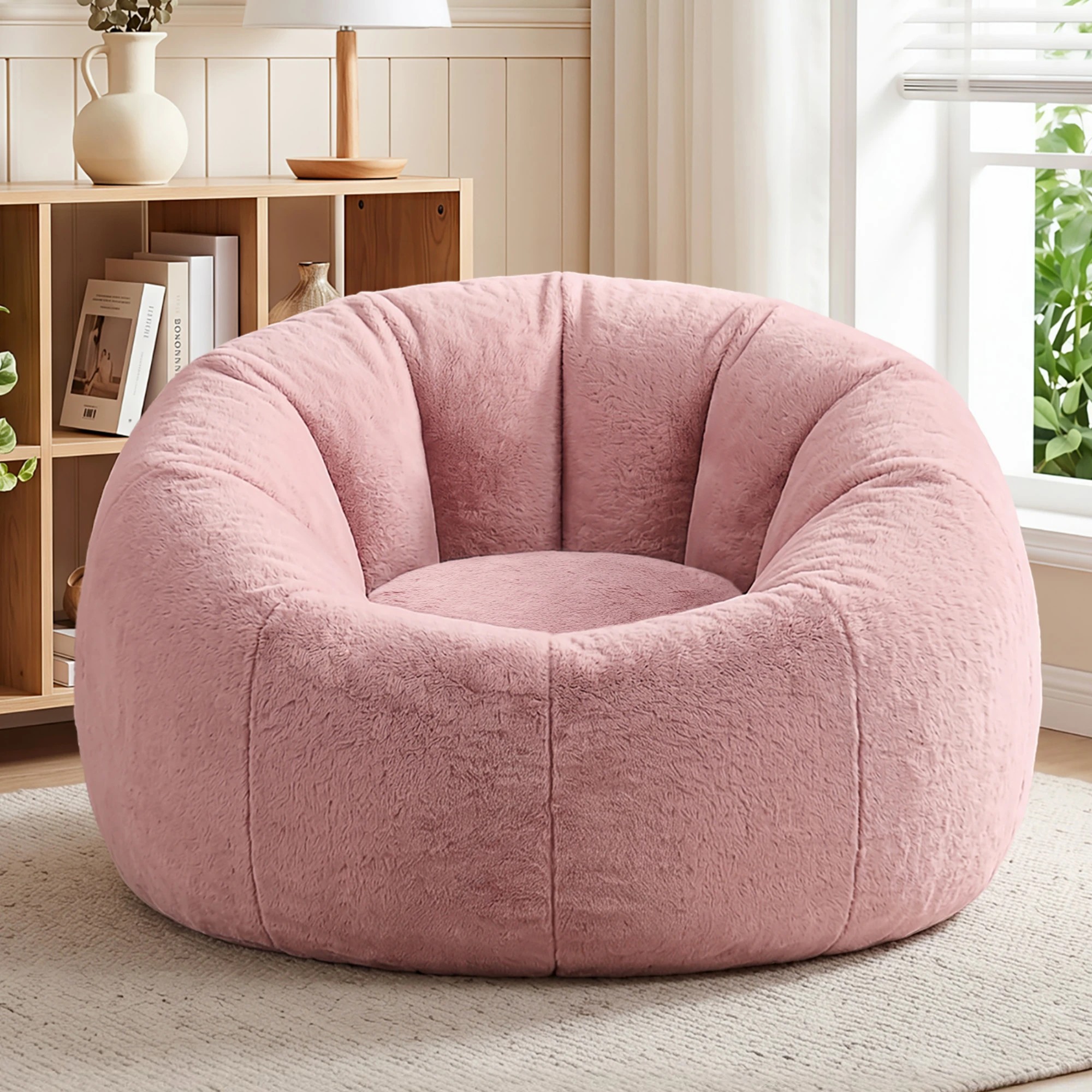 10 Artiss Bean Bag Chair Cover Faux Fur No Filler Washable Lazy Sofa Cover - Pink, 10 of 10