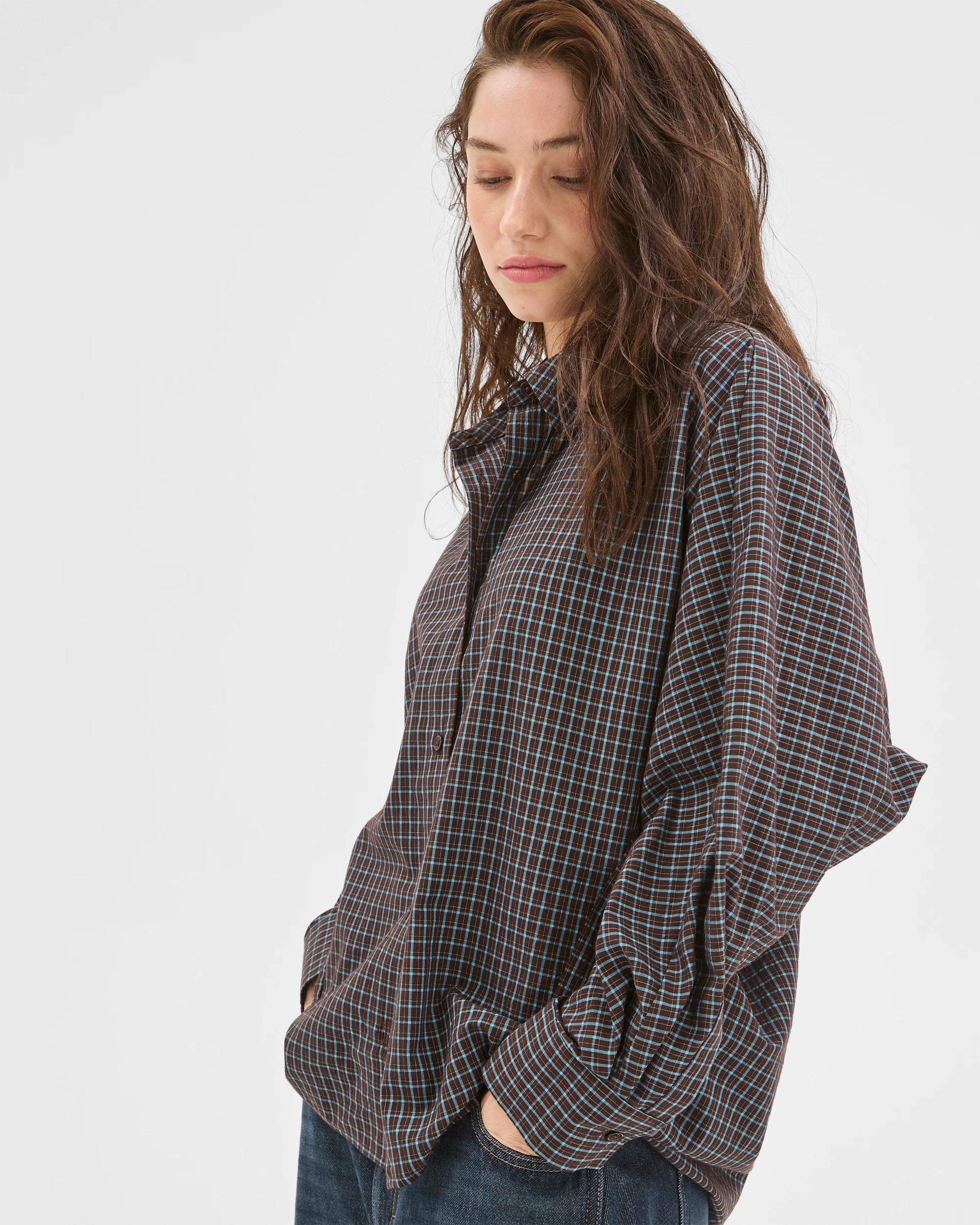 6 Lily Loves Australian Cotton Blend Oversized Shirt DEEP SEA CHECK, 6 of 7
