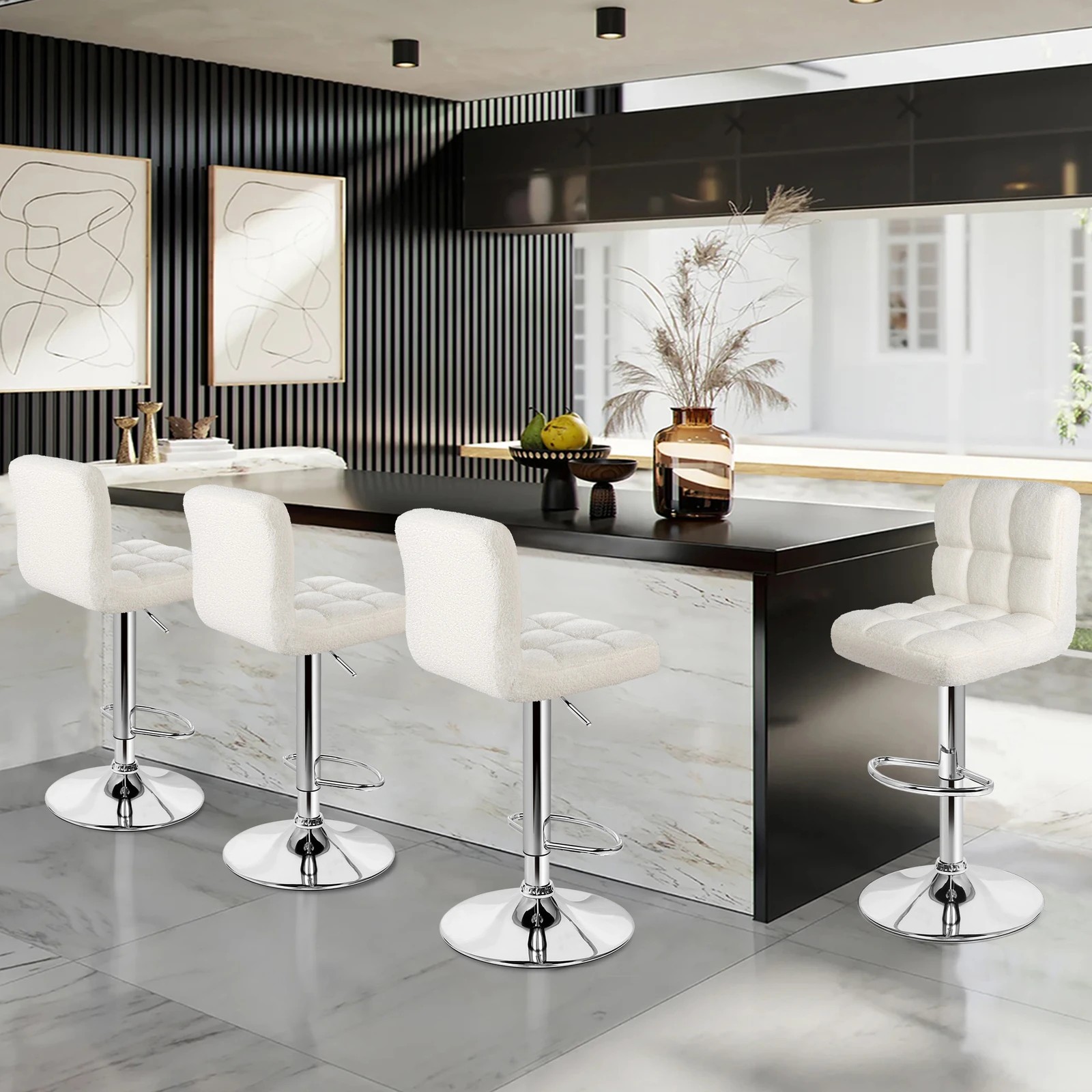 2 Alfordson 2x Bar Stools Ralph Kitchen Swivel Chair Boucle Gas Lift - White, 2 of 10