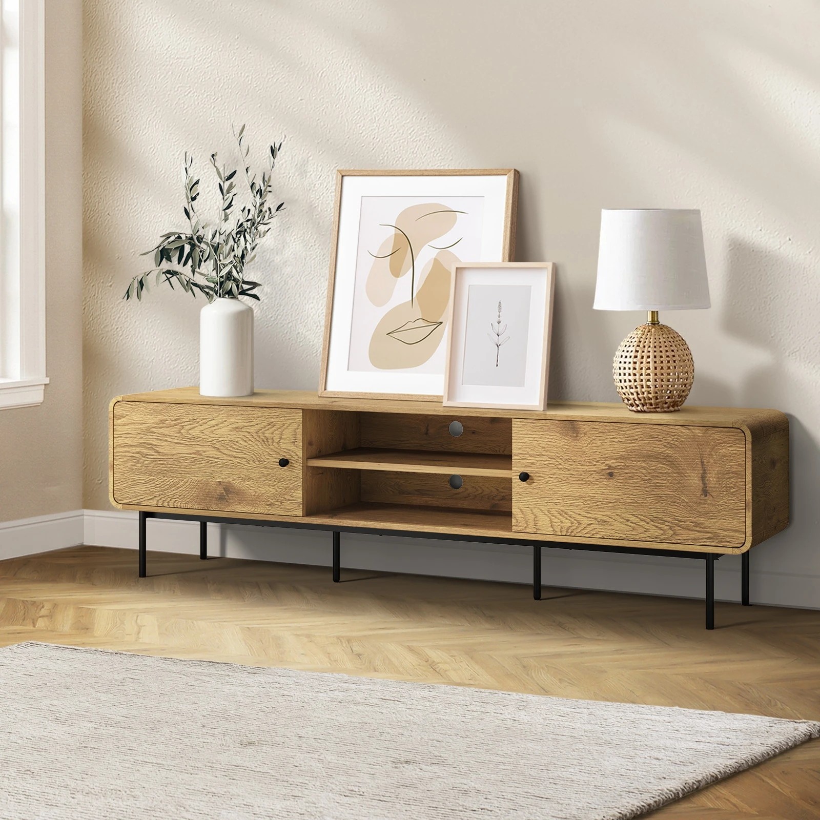 2 Oikiture Tv Cabinet Entertainment Unit 180cm Wooden
 - Natural, 2 of 9