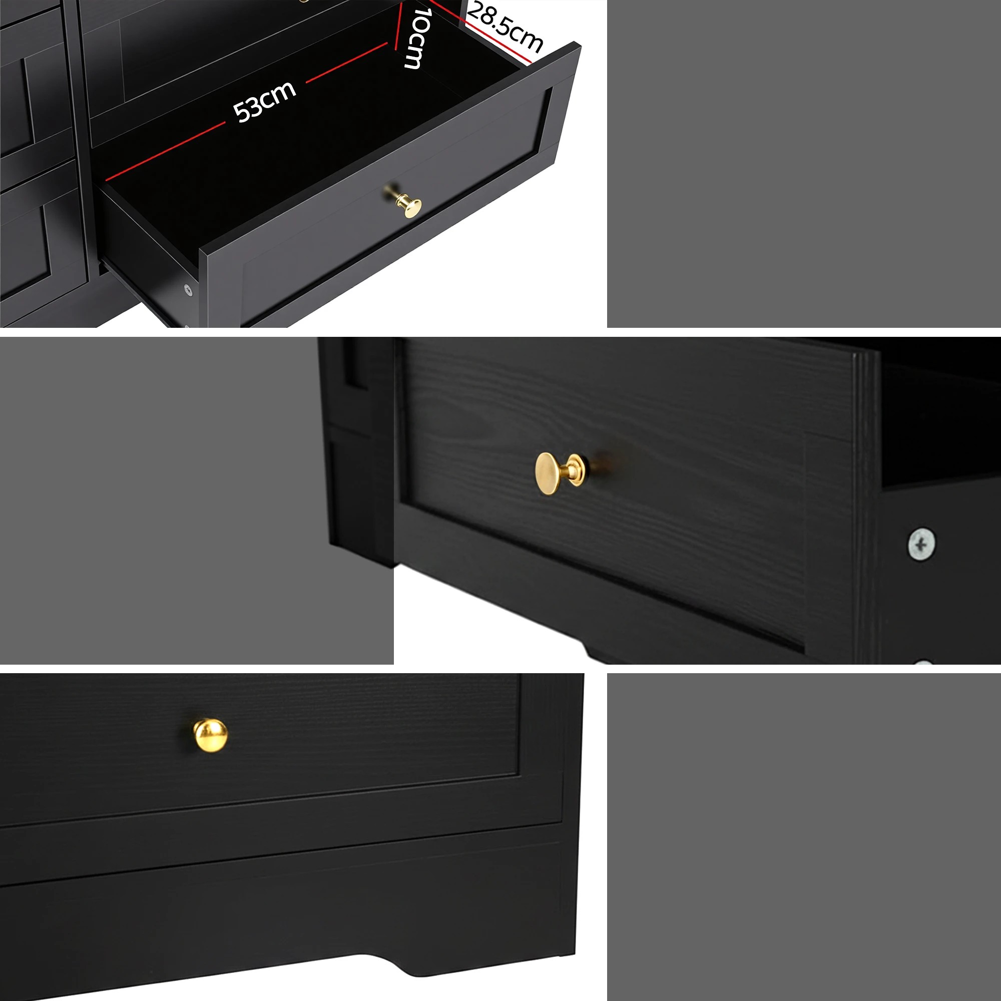 5 Artiss 6 Chest of Drawers Tallboy Cabinet - LEIF - Black, 5 of 10