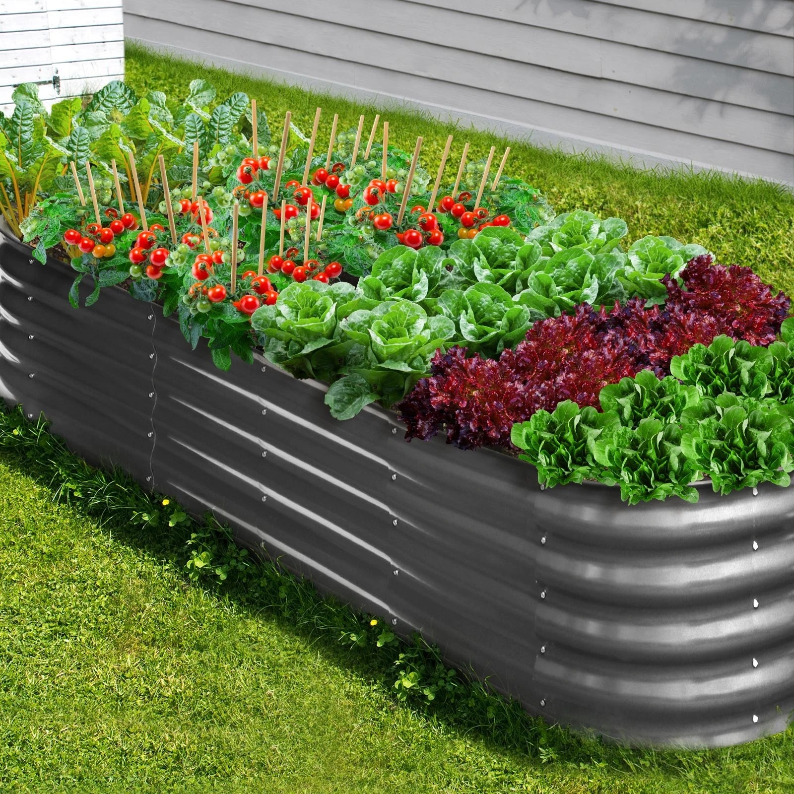 3 Livsip Galvanised Raised Garden Bed Steel Instant Planter Oval 240X80X42CM - Grey, 3 of 8