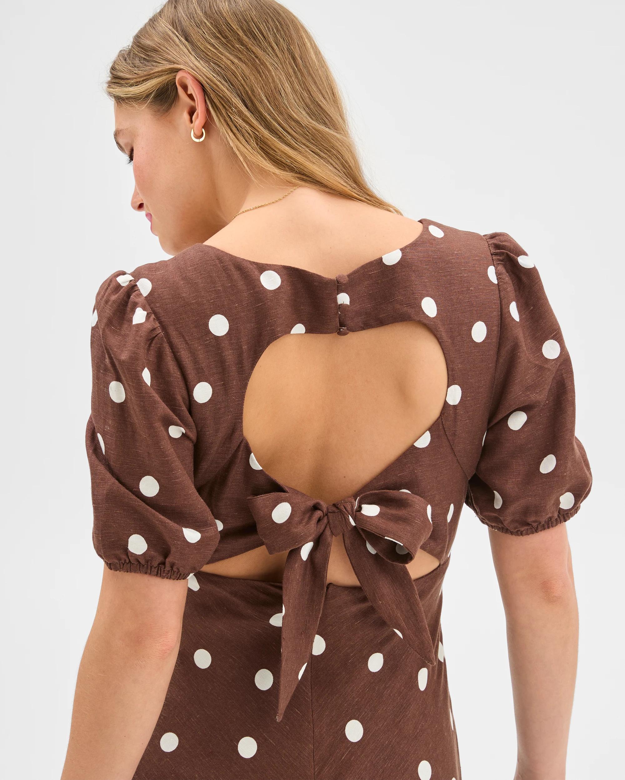 7 European Linen Blend Puff Sleeve Maxi Dress - Lily Loves ESPRESSO SPOT, 7 of 9