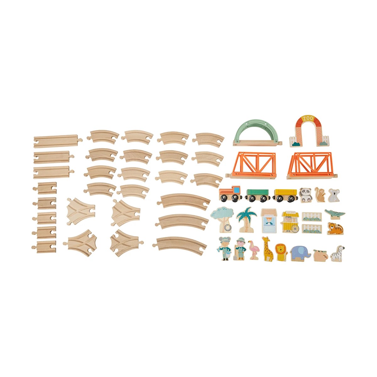8 55 Piece Wooden Train Zoo Playset, 8 of 10