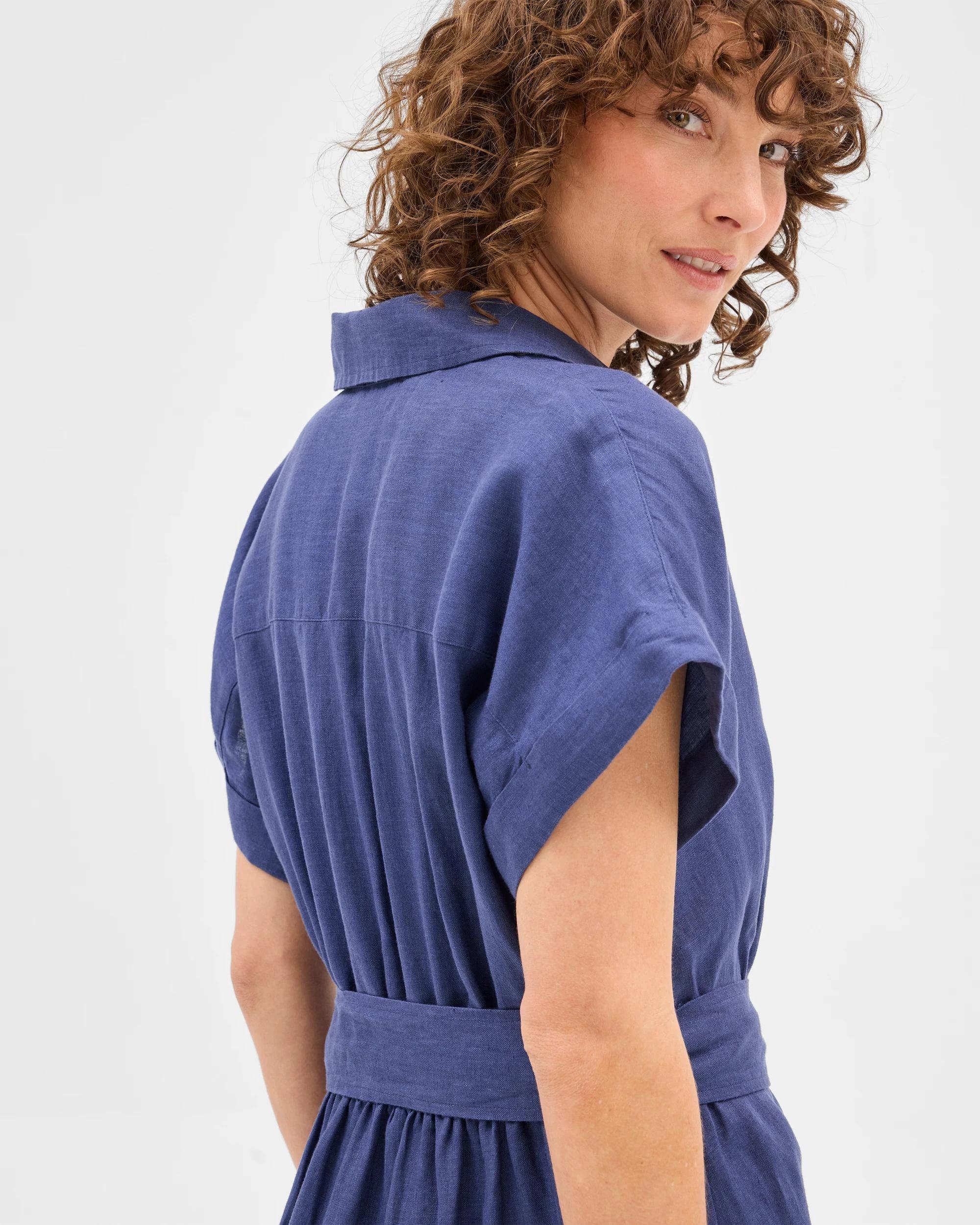 4 Target Woman European Linen Tiered Wrap Midi Dress BLUE INDIGO, 4 of 6