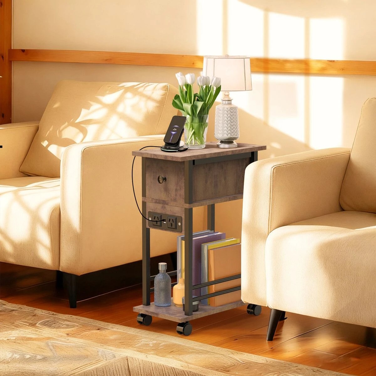 6 LUXSUITE Mobile Sofa Bed Side Table Charging Station Narrow, 6 of 7