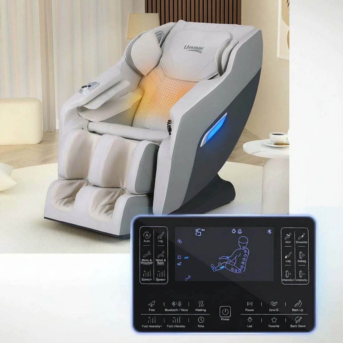 6 Livemor Massage Chair Electric Recliner Home Massager Brisa - Grey, 6 of 6