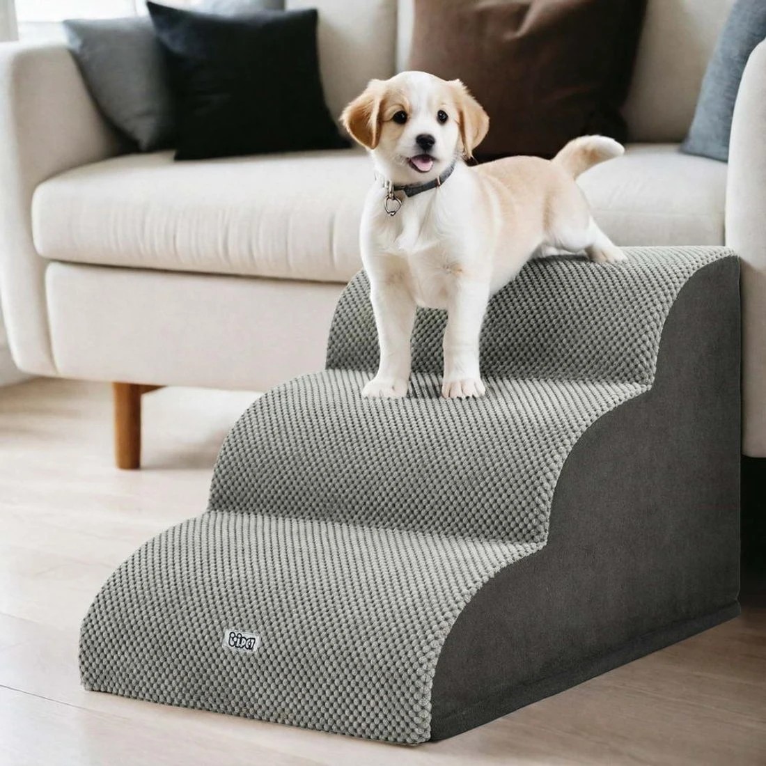 3 i.Pet 3 Tier Dog Ramp Foam Pet Stairs Supportive Portable Lightweight Non Slip Detachable Washable - grey, 3 of 6