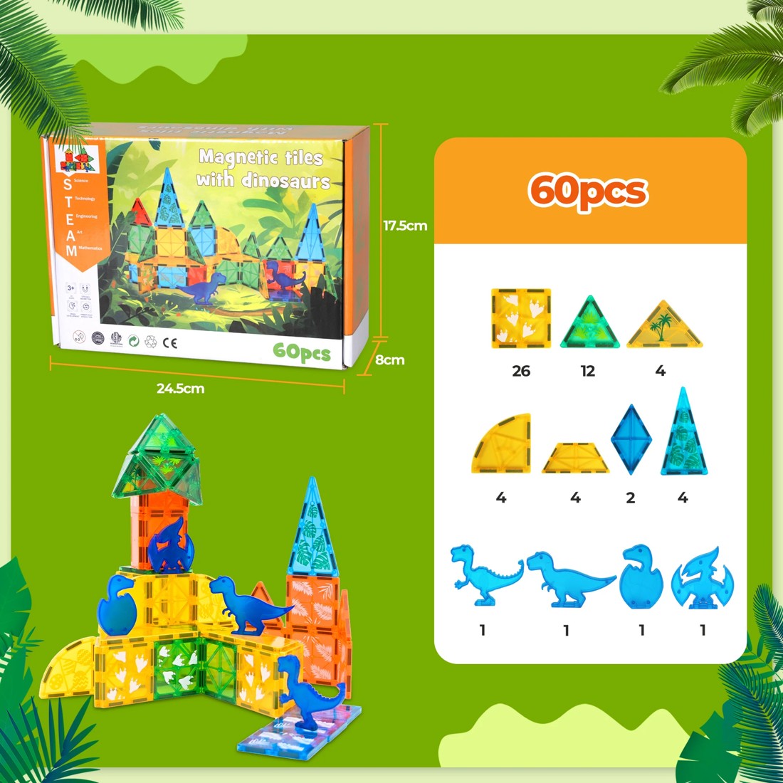 3 Bopeep Magnetic Tiles Blocks 60 Piece, 3 of 7