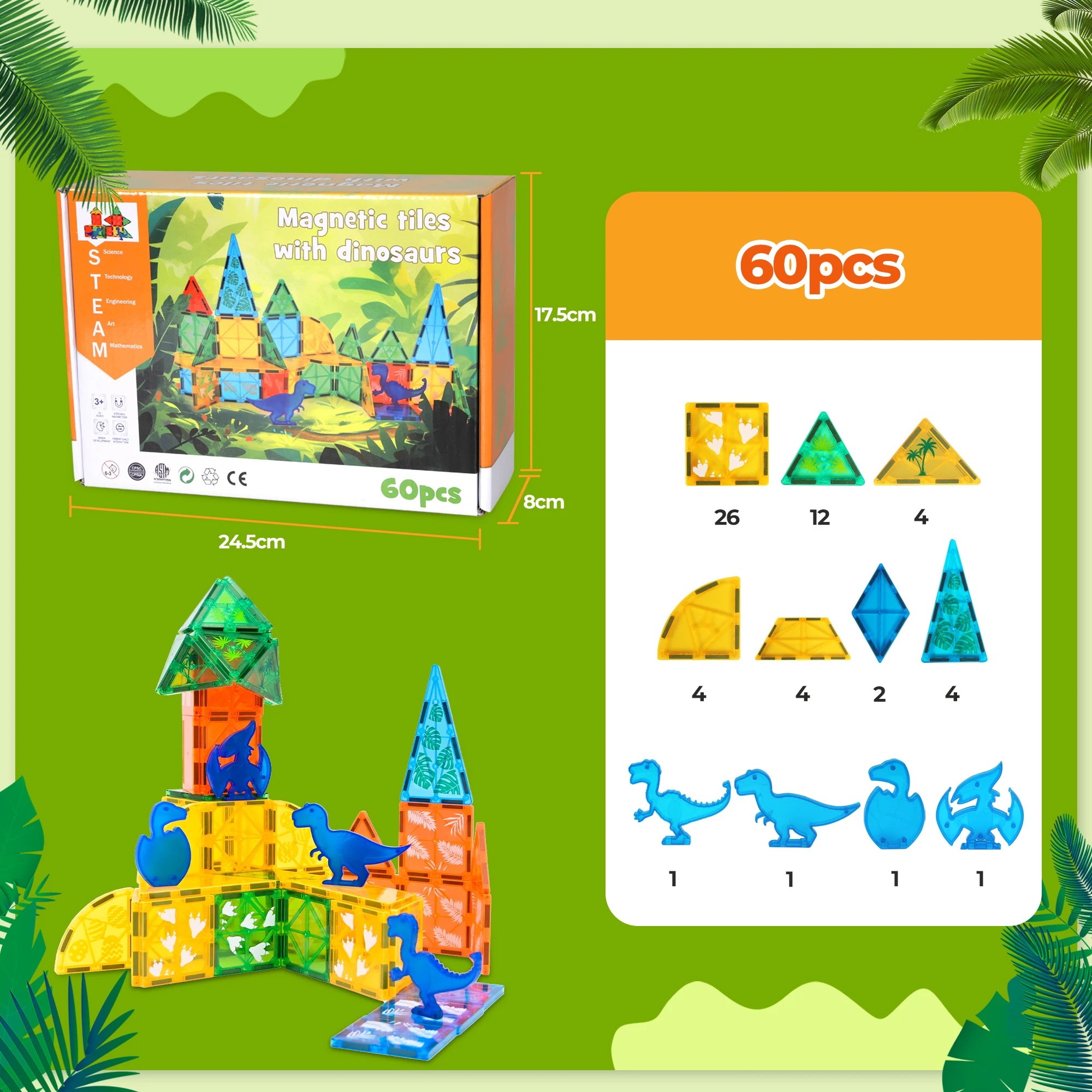 3 Bopeep Magnetic Tiles Blocks 60 Piece, 3 of 7