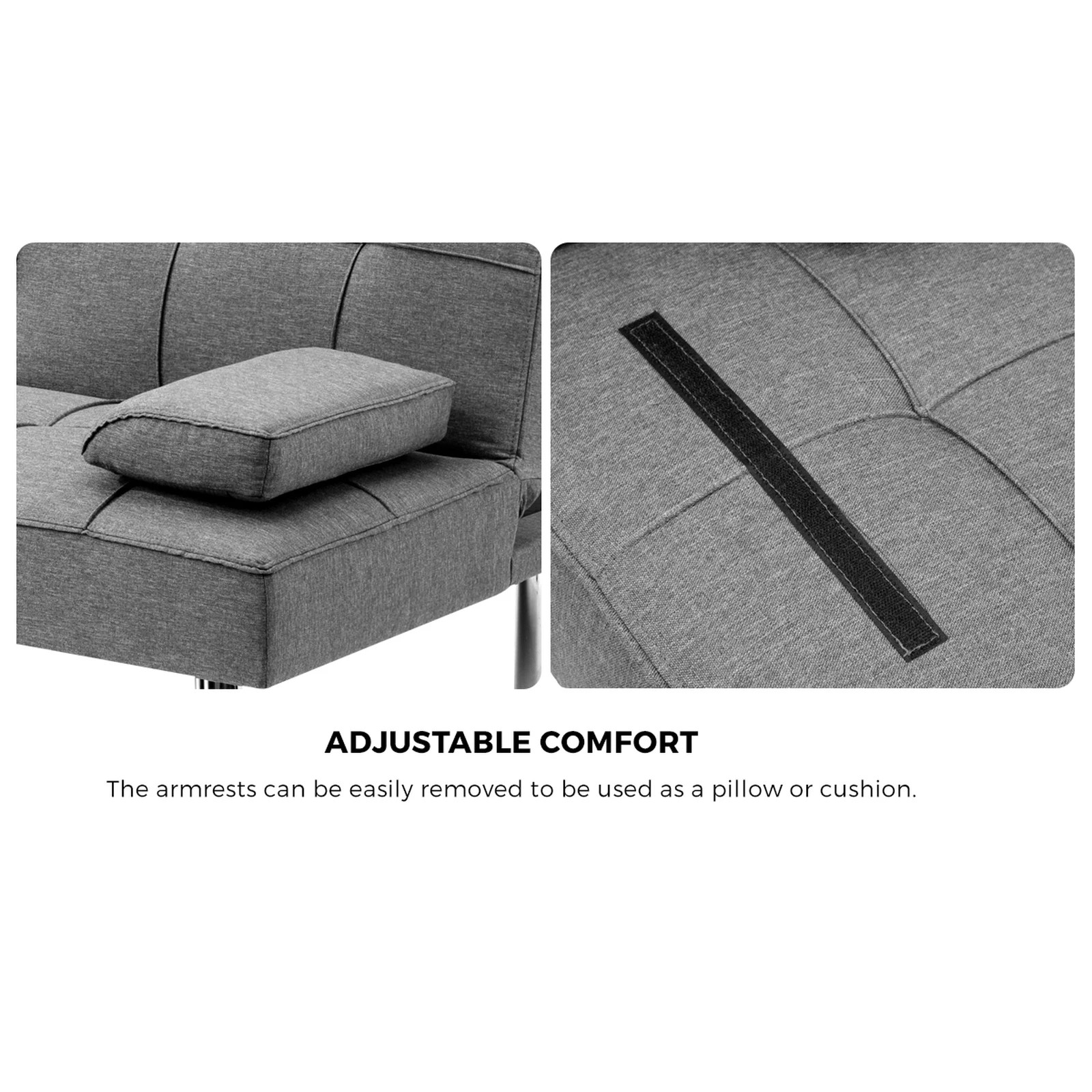 5 Oikiture Sofa Bed Lounge 3 Seater Futon Couch Beds Recliner Cup Holder Fabric
 - Grey, 5 of 10