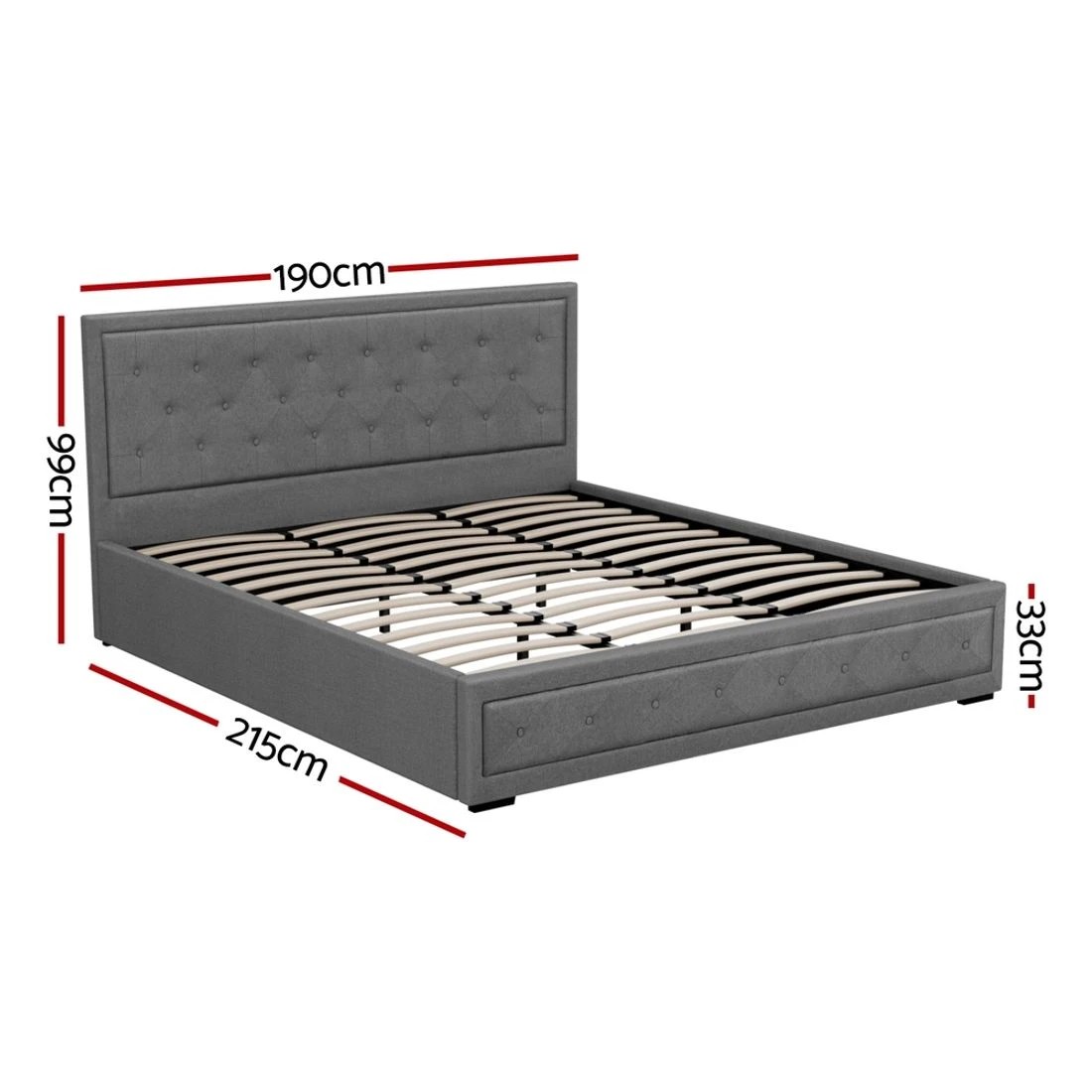 2 Artiss Bed Frame King Size Gas Lift - Grey, 2 of 8