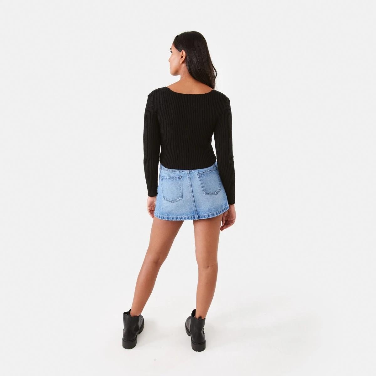 6 Studded Denim Mini Skirt Mid Wash, 6 of 9