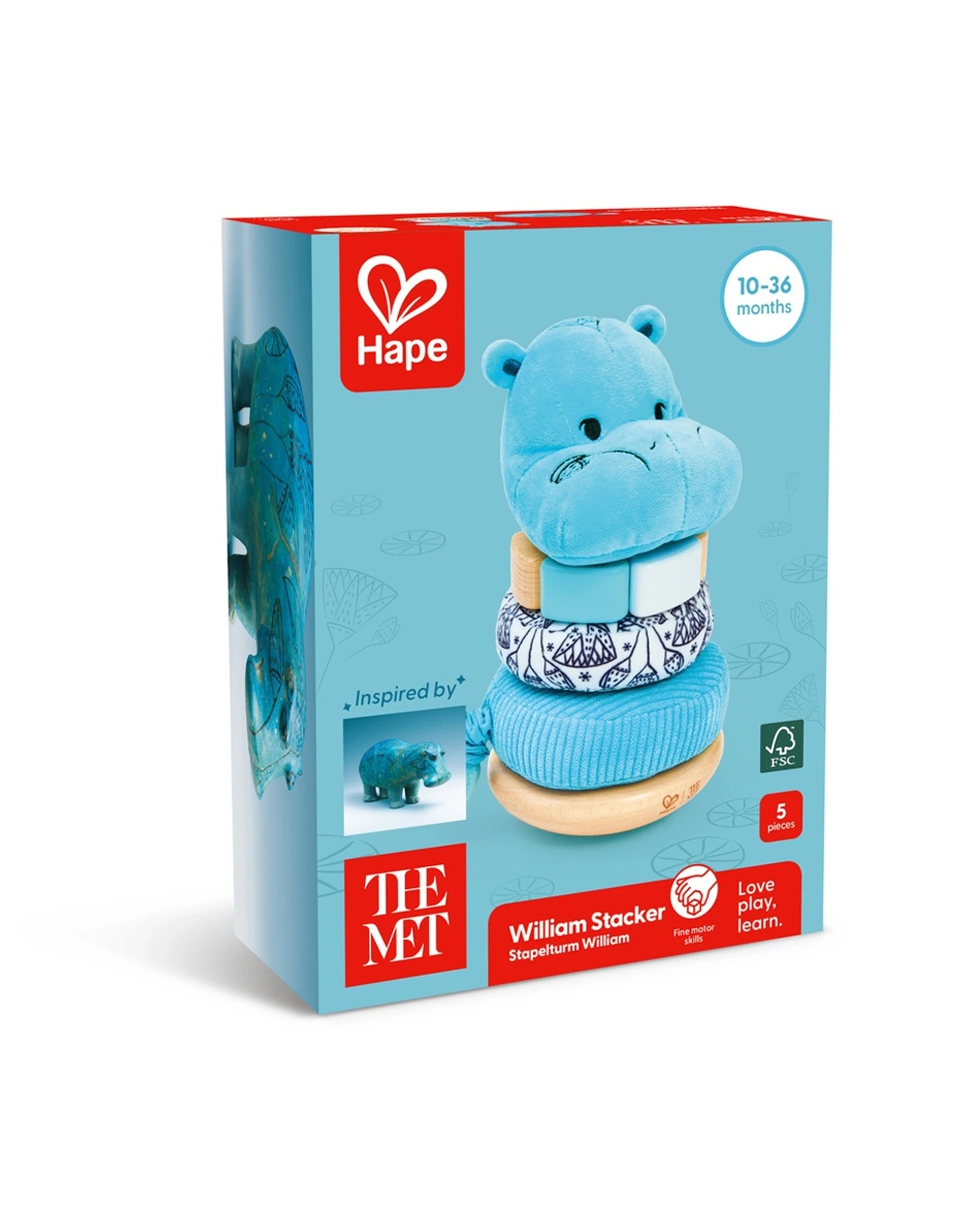 2 Hape William Stacker Toy Inspired By Hippo Motor Skills Plus Developmental Baby Toy - Blue, 2 of 4