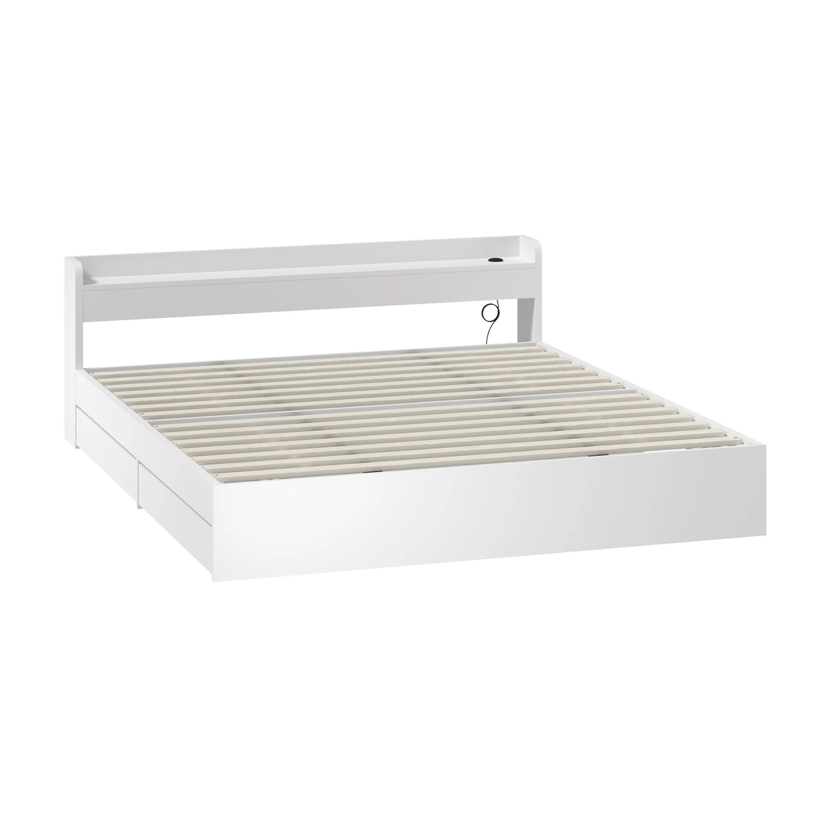 8 Oikiture King Bed With Charging Ports & 2 Drawers Timber Bed Frame
 - White, 8 of 10