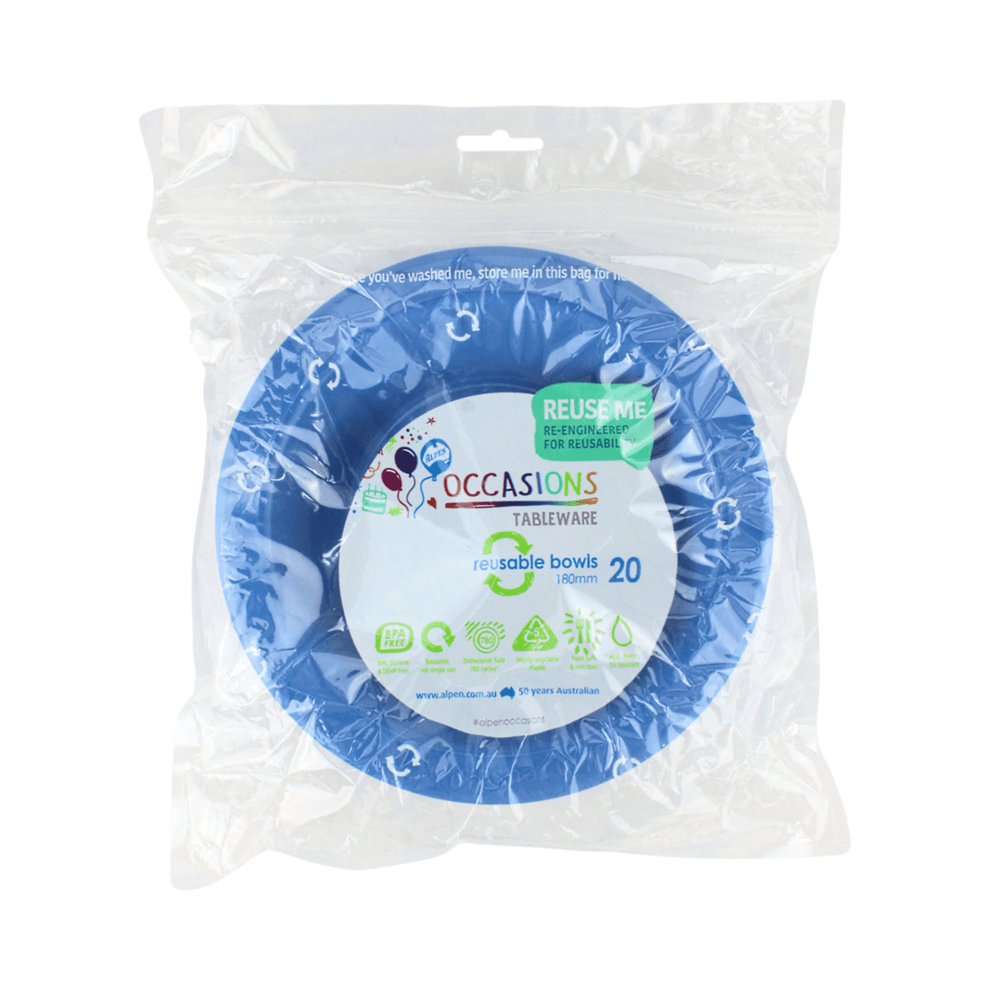 2 Alpen 18cm Reusable Bowls Pack of 20 - Fashion Royal Blue, 2 of 3