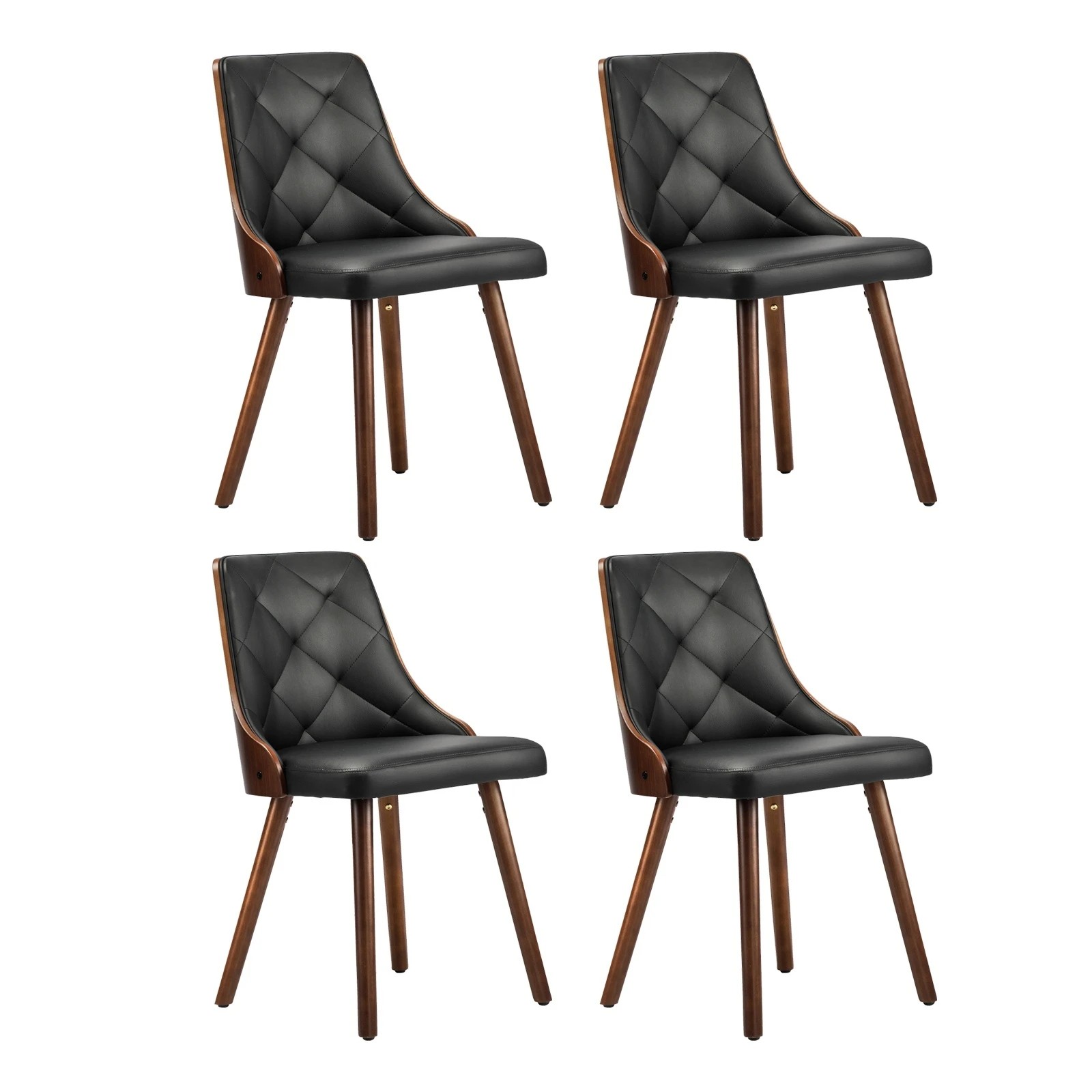 2 Oikiture 4x Dining Chairs Wooden Chair Kitchen Cafe Faux Leather Padded - Black, 2 of 9