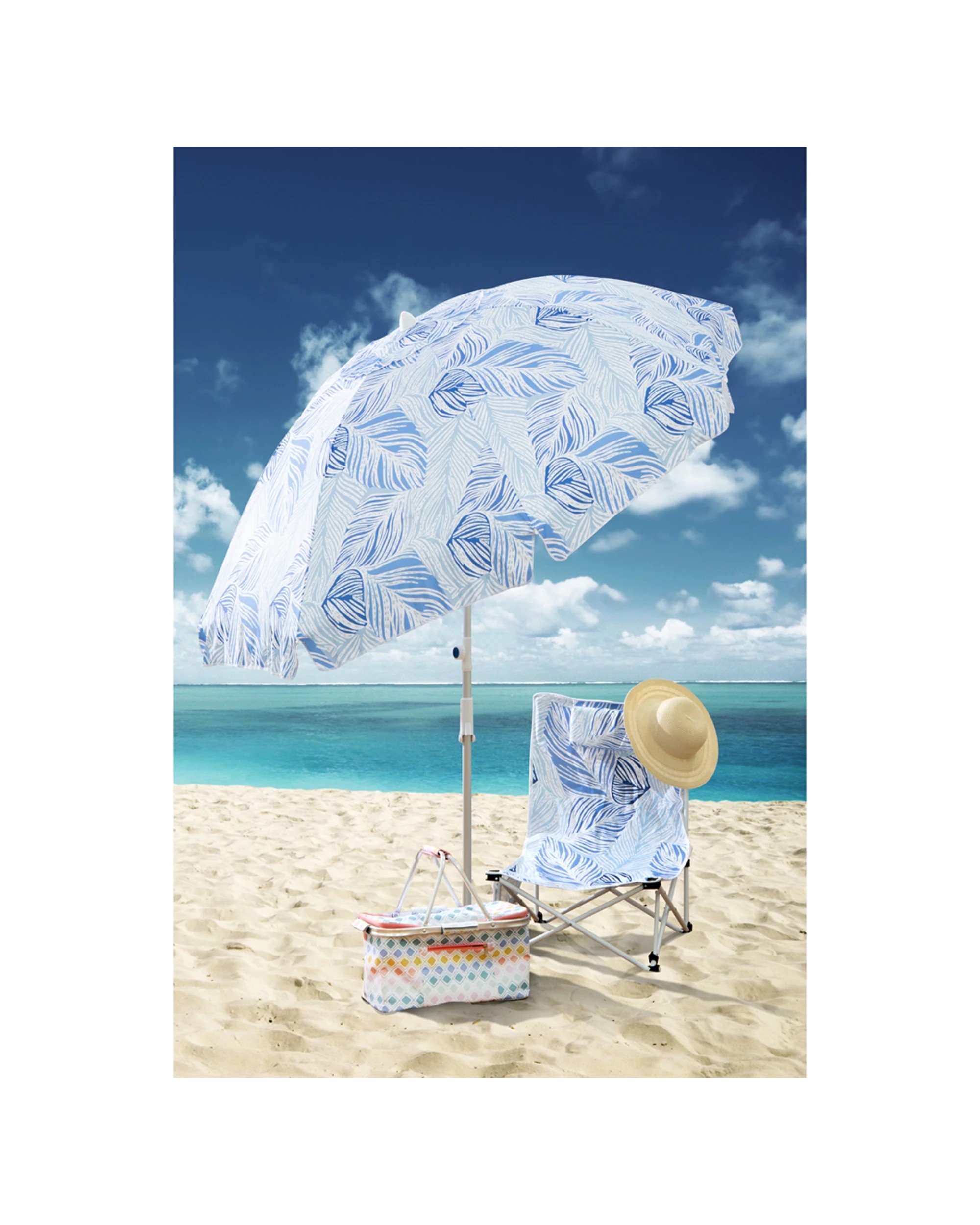 2 Porta Oceana Coastal Palm 220cm Beach Umbrella Outdoor Shade UV 50 Plus Protection - Pattern, 2 of 2