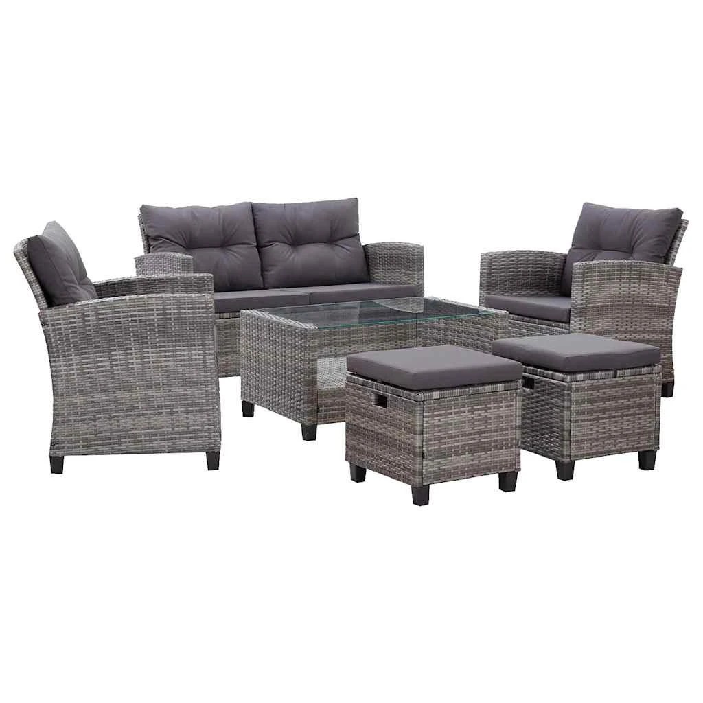 2 Vidaxl 6 Piece Garden Sofa Set With Cushions Poly Rattan Dark - Grey, 2 of 10