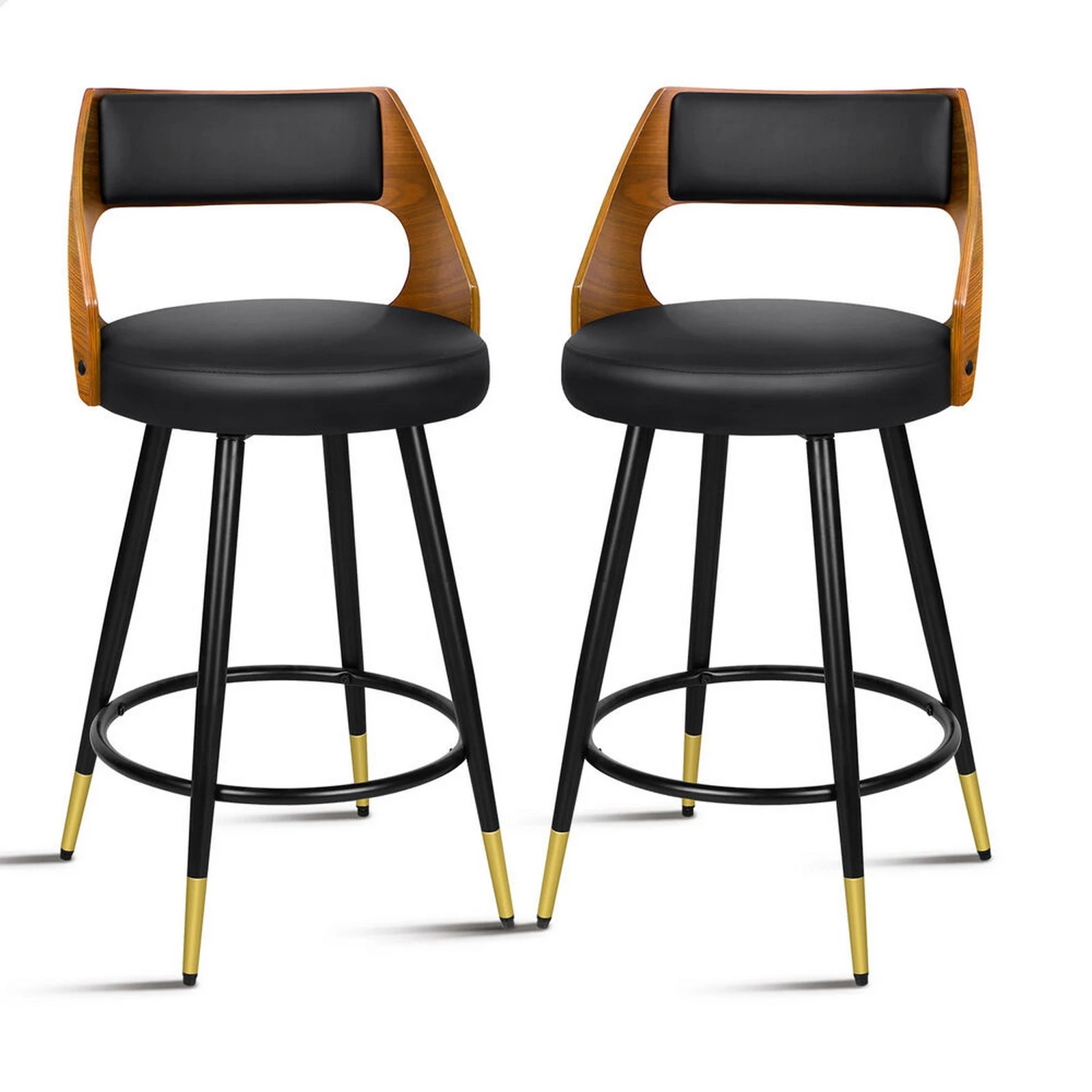 1 Alfordson 2x Swivel Bar Stools Morgan Kitchen Wooden Dining Chair - Black, 1 of 10