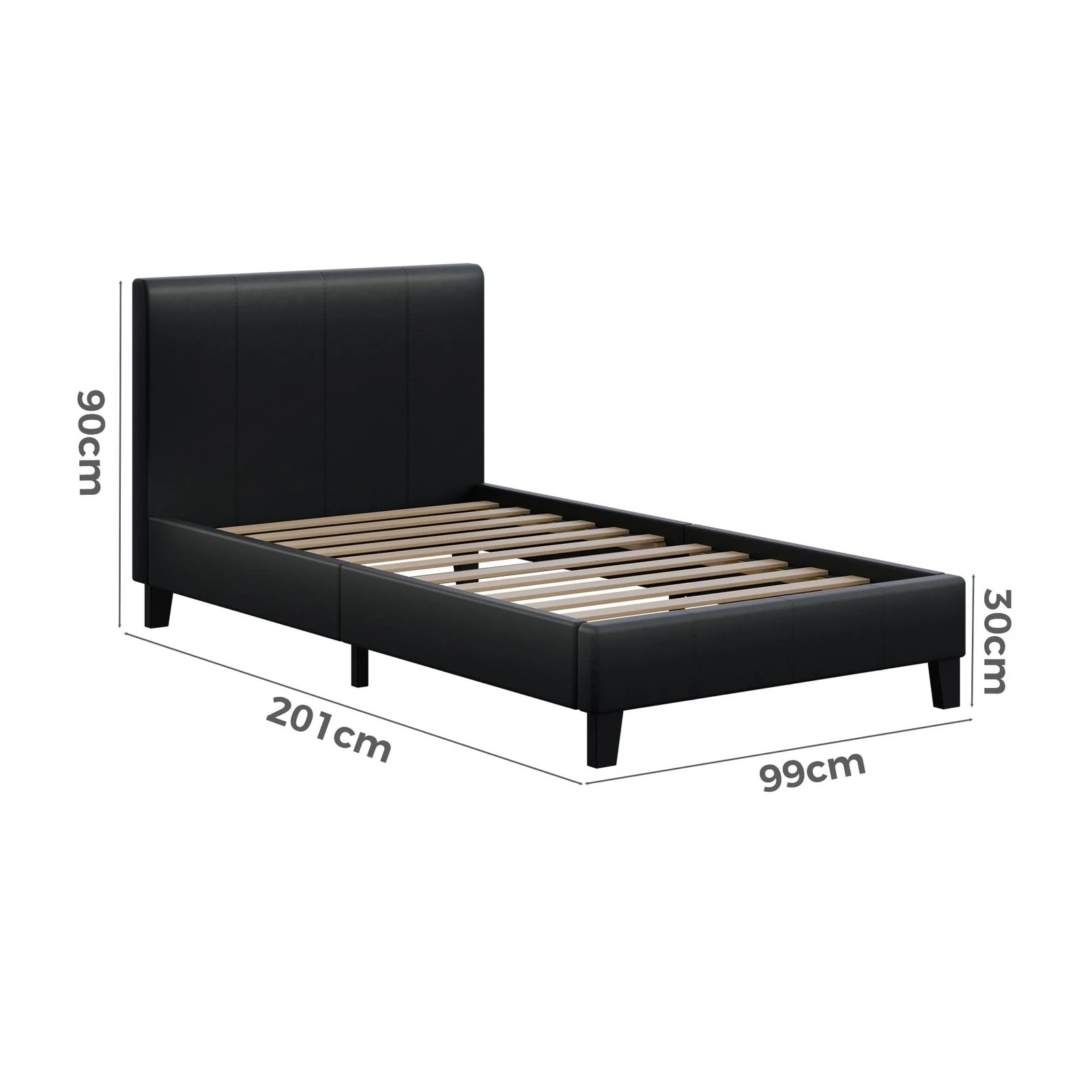 10 Alfordson Bed Frame Single Size Mattress Base Wooden Platform Leather - Black, 10 of 10