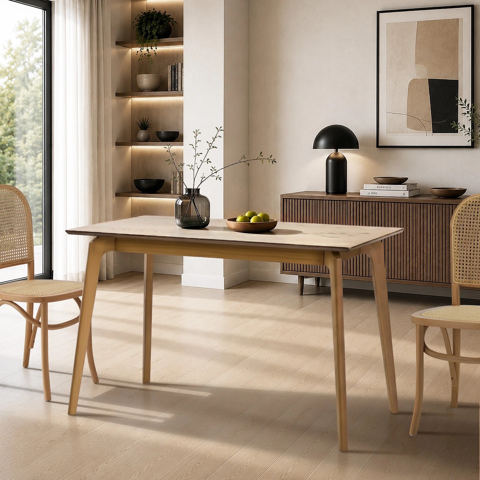 3 Oikiture Wooden Dining Table 120cm Rectangular 4 Seater Pinewood Legs - Natural, 3 of 9