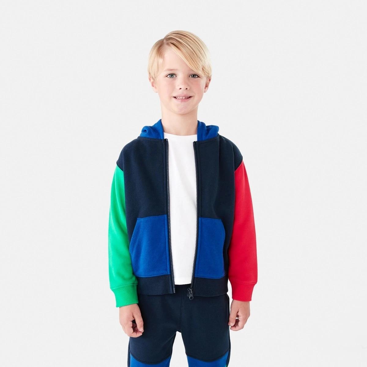 1 Colour Block Zip Front Hoodie Dress Navy, 1 of 10