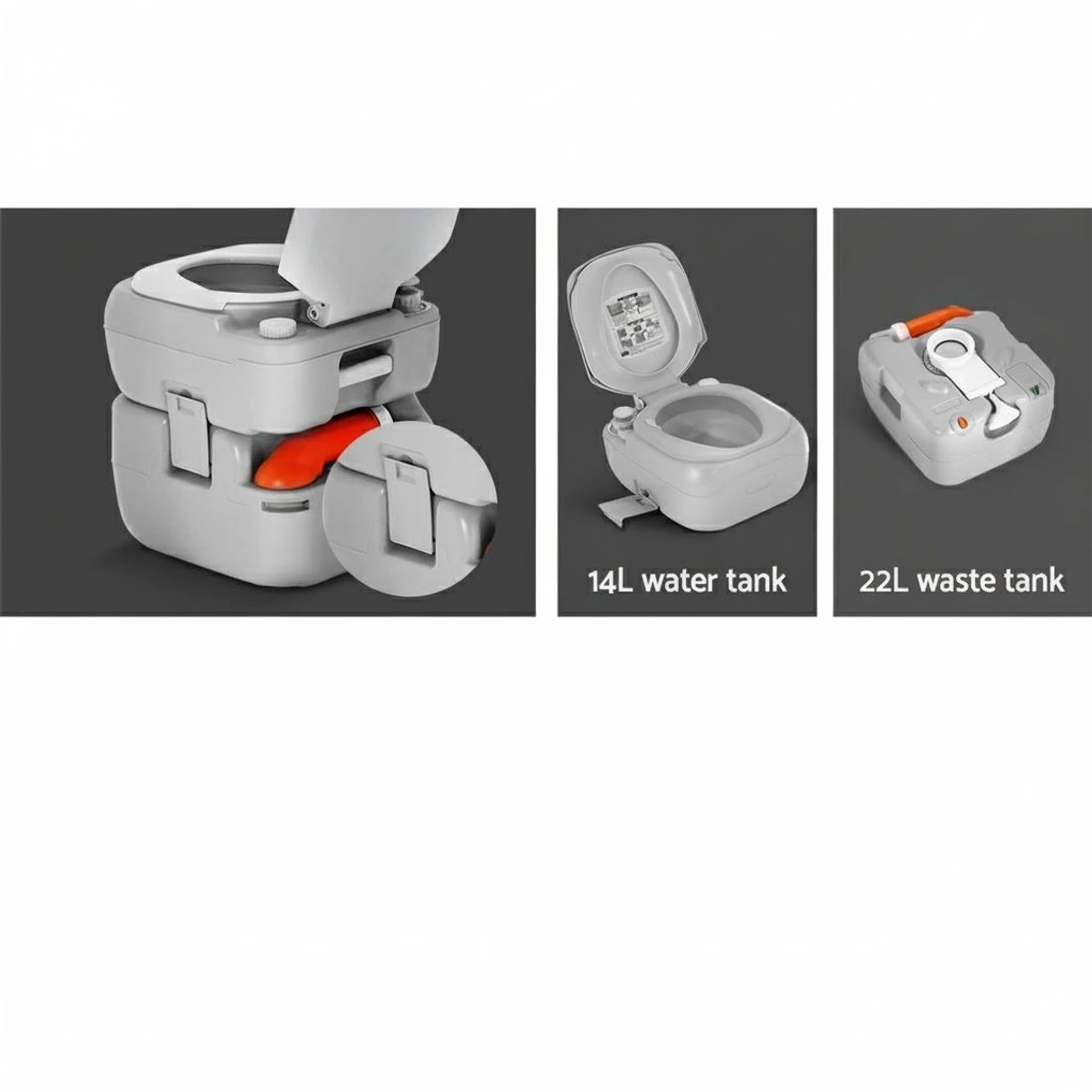 4 Weisshorn 22L Portable Camping Toilet Outdoor Flush Potty Boating - Grey, 4 of 7