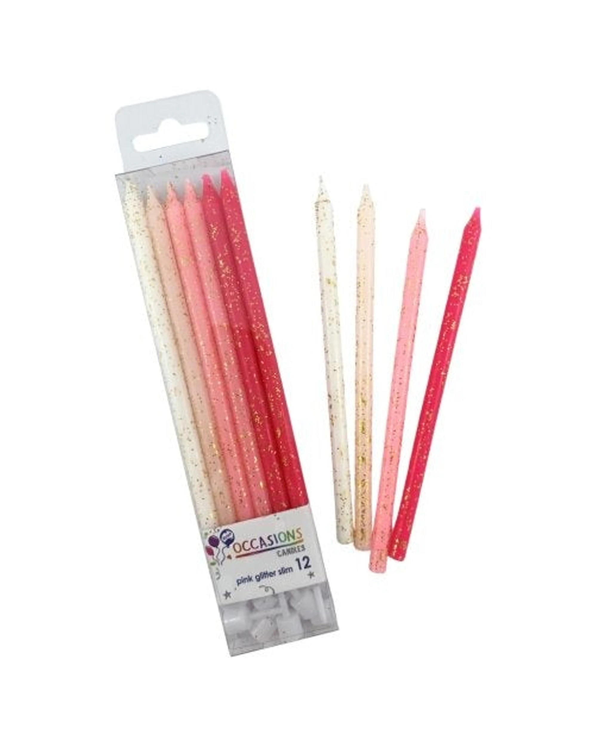 1 Alpen 12pc Candle Slim Birthday Party Decoration Set 120mm Glitter - Pink, 1 of 1