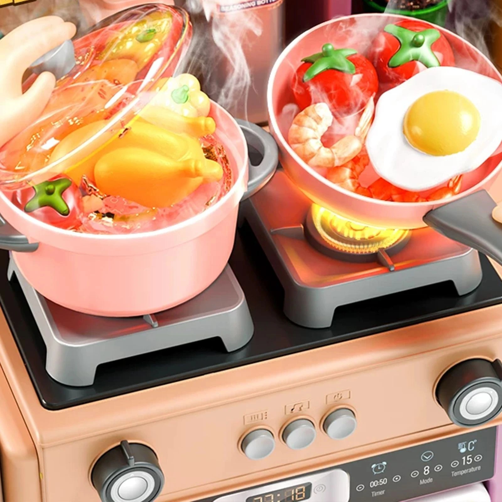 7 Ausway Educational Kids Play Kitchen Learning Toys Set with Steam Stove, 7 of 7