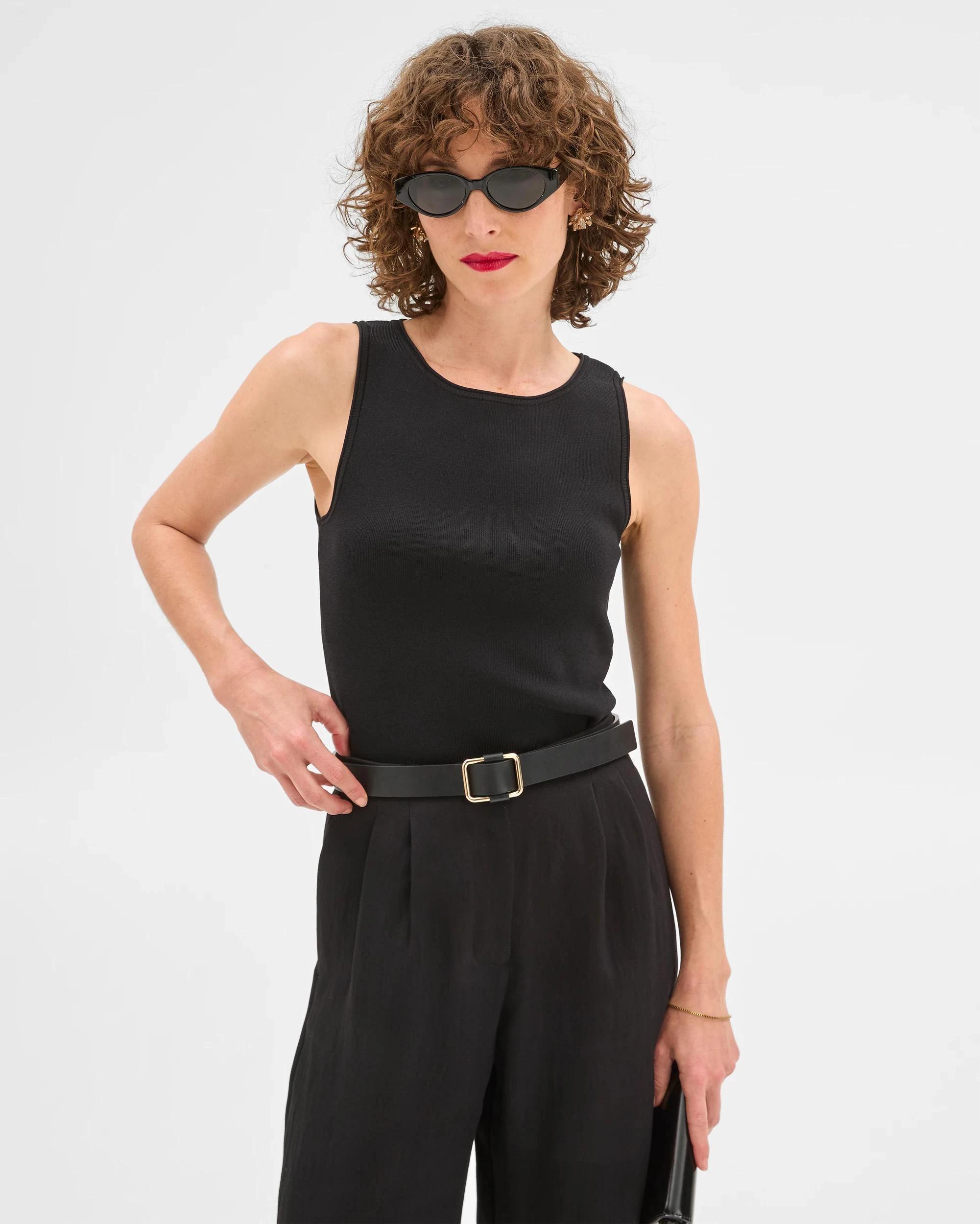 1 Preview Boat Neck Crepe Tank Top BLACK, 1 of 6